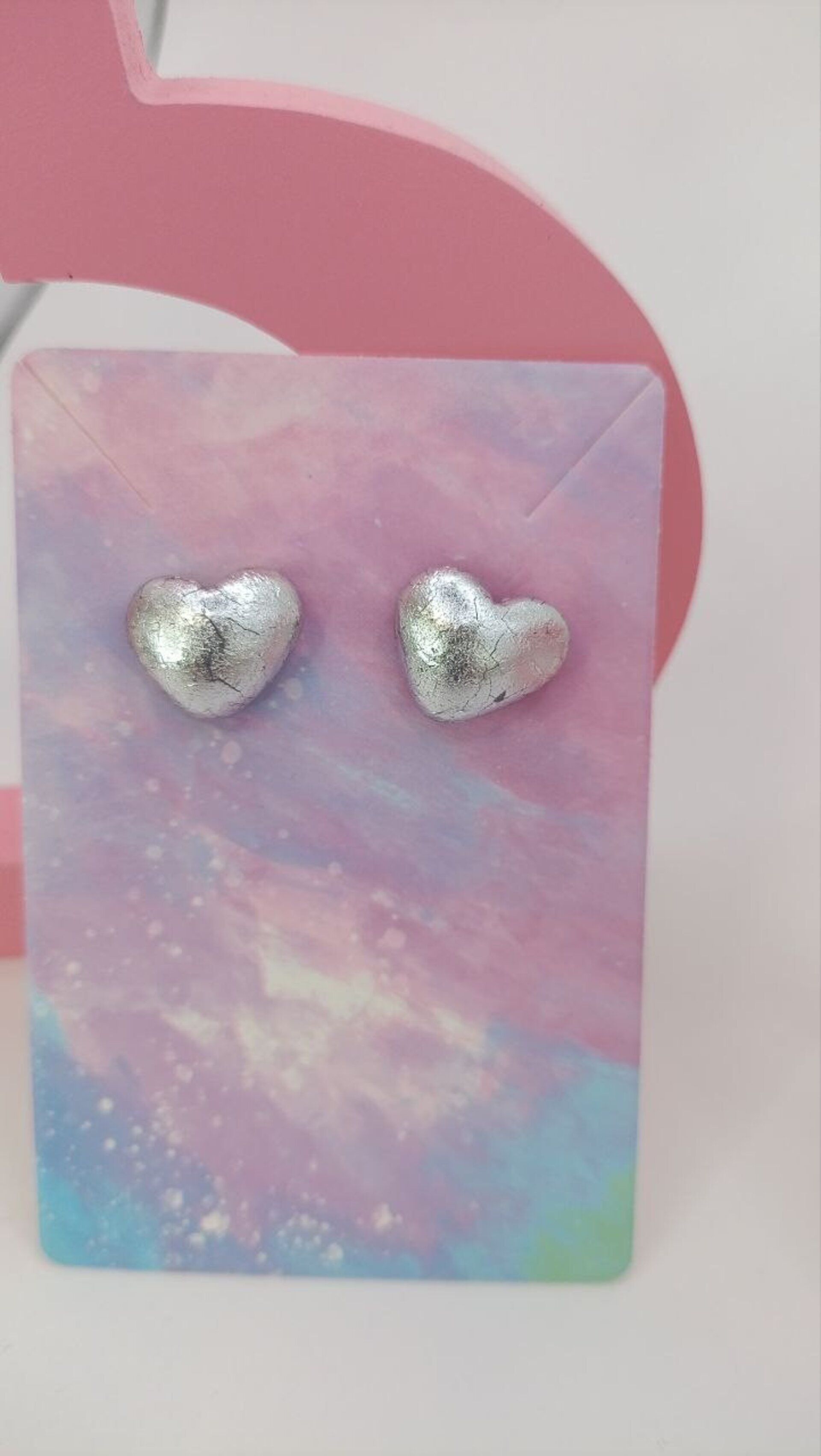 Pendientes pequeños de arcilla polimerica Amor plateado - 2