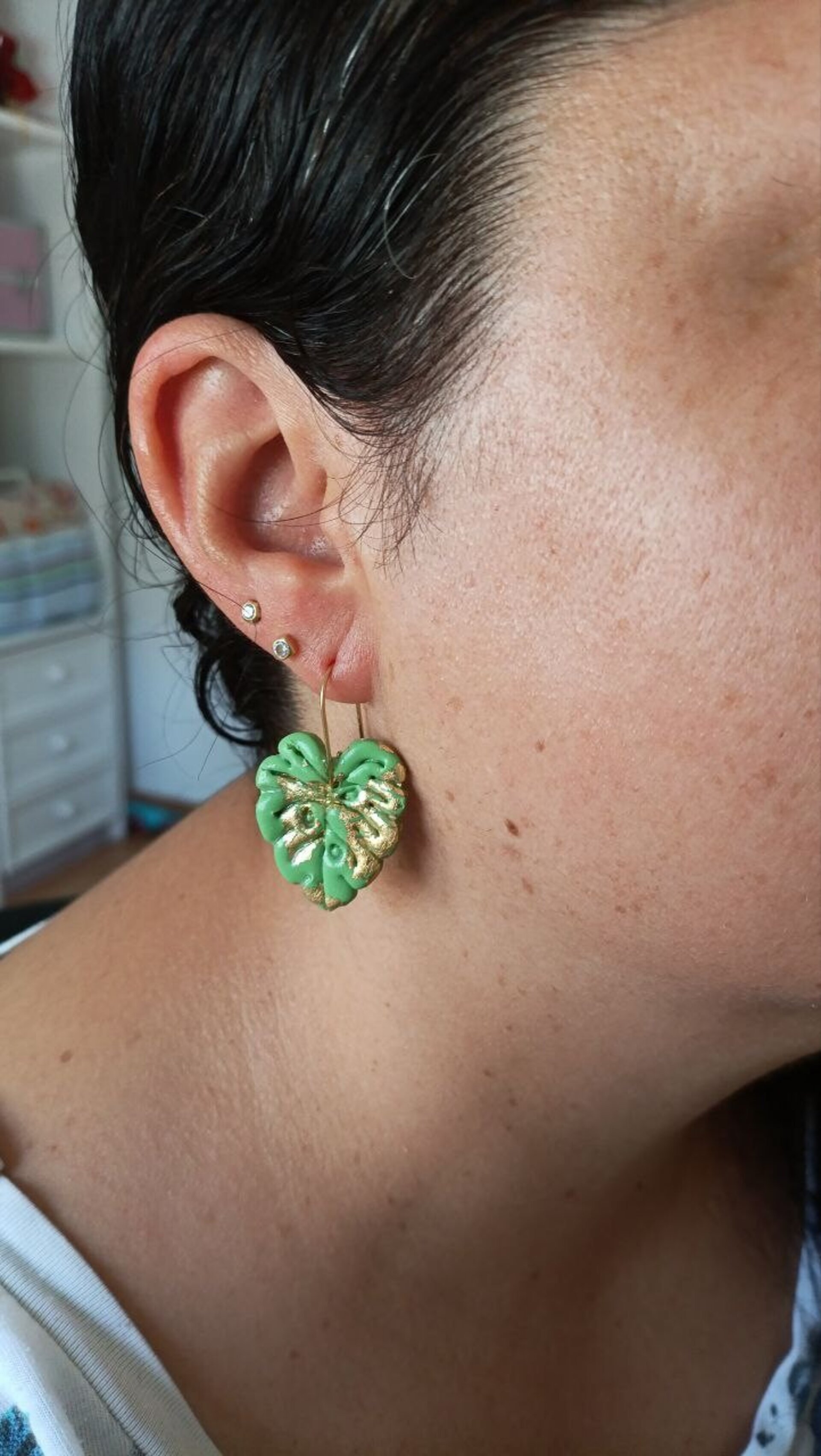 Pendientes de Arcilla polimerica modelo Adán Verde - 3