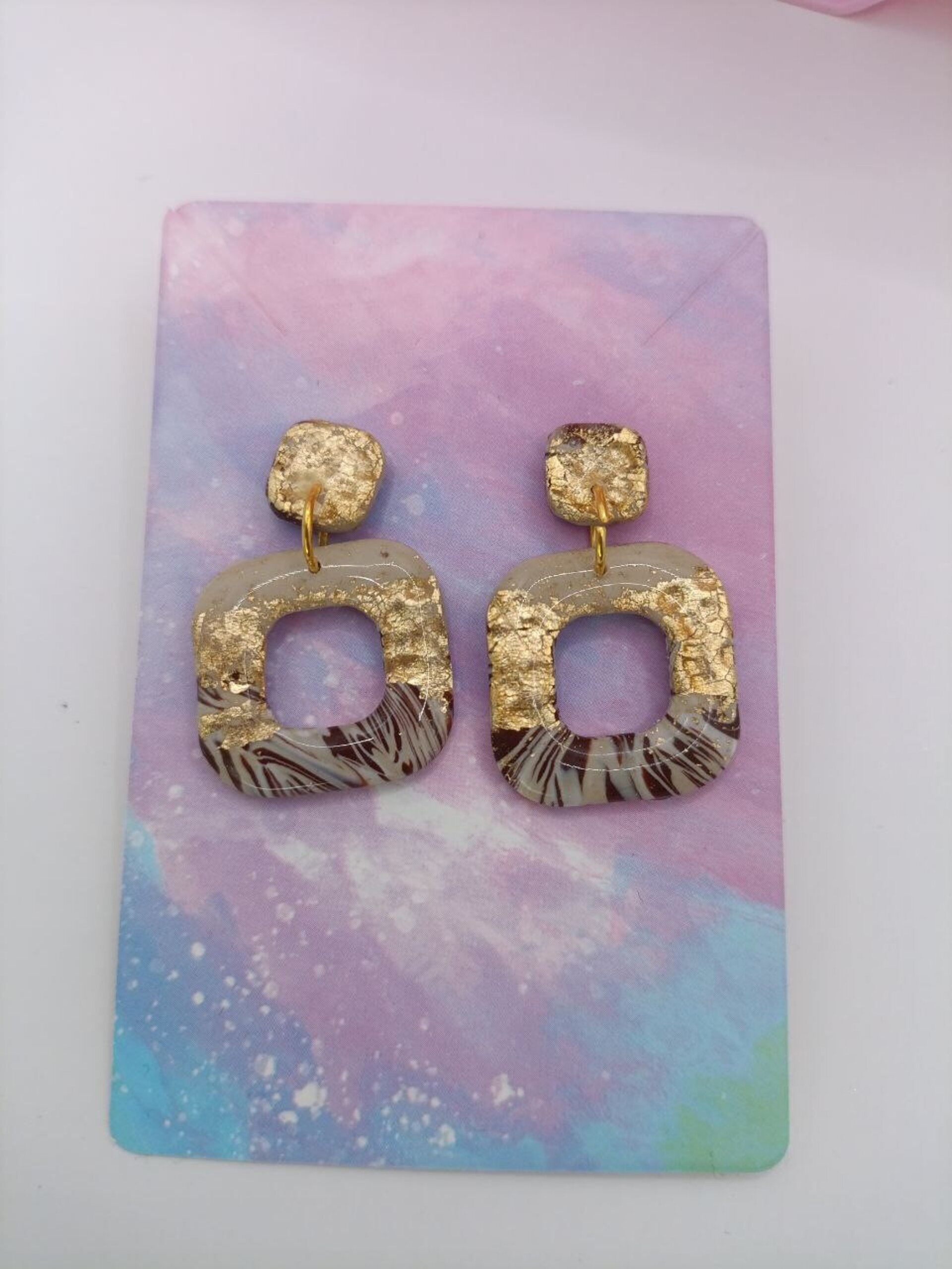 Pendientes de arcilla polimerica cuadrado terrenal - 7