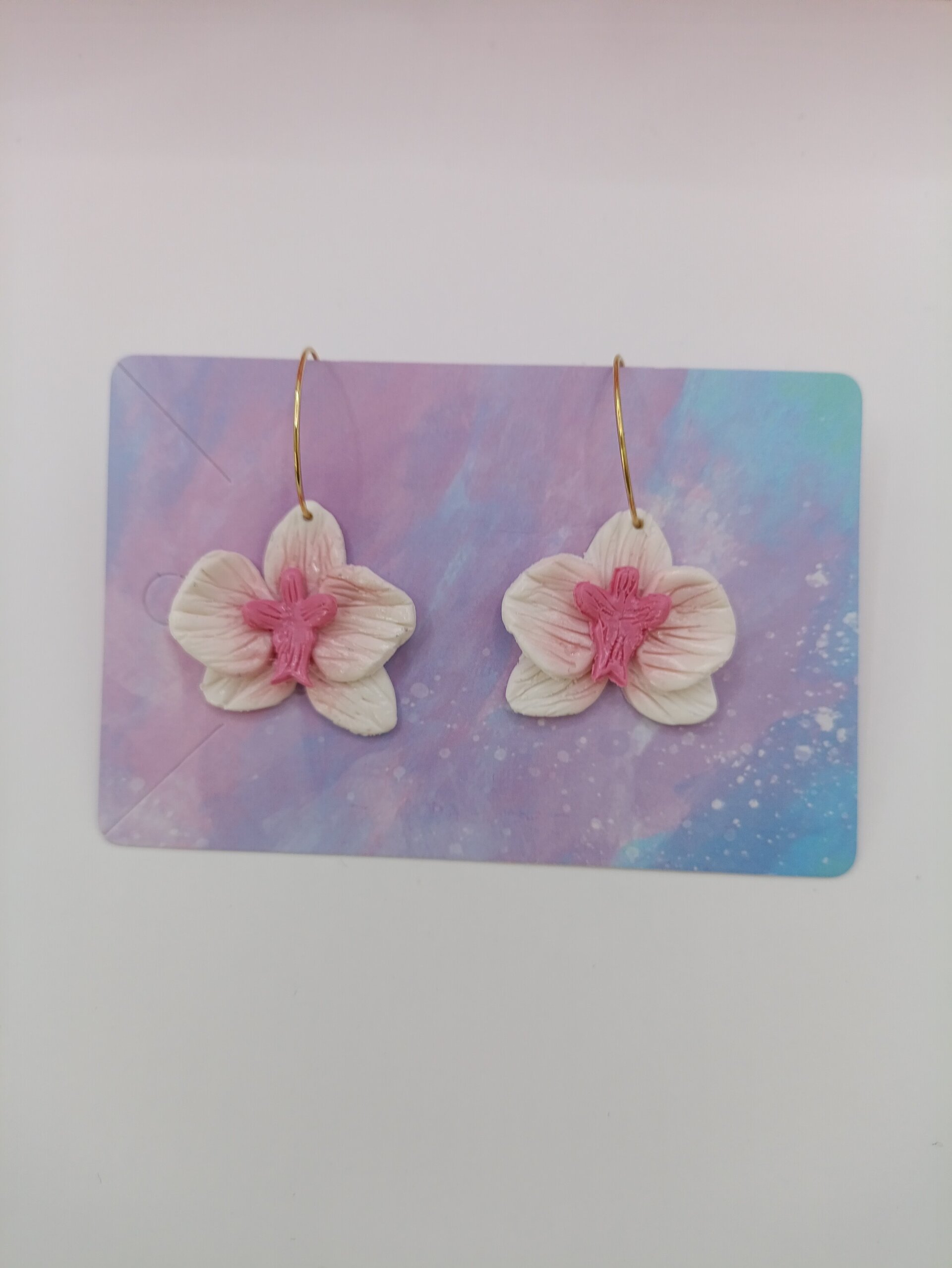 Pendientes de Arcilla Polimérica Orquídea Blanca - 11