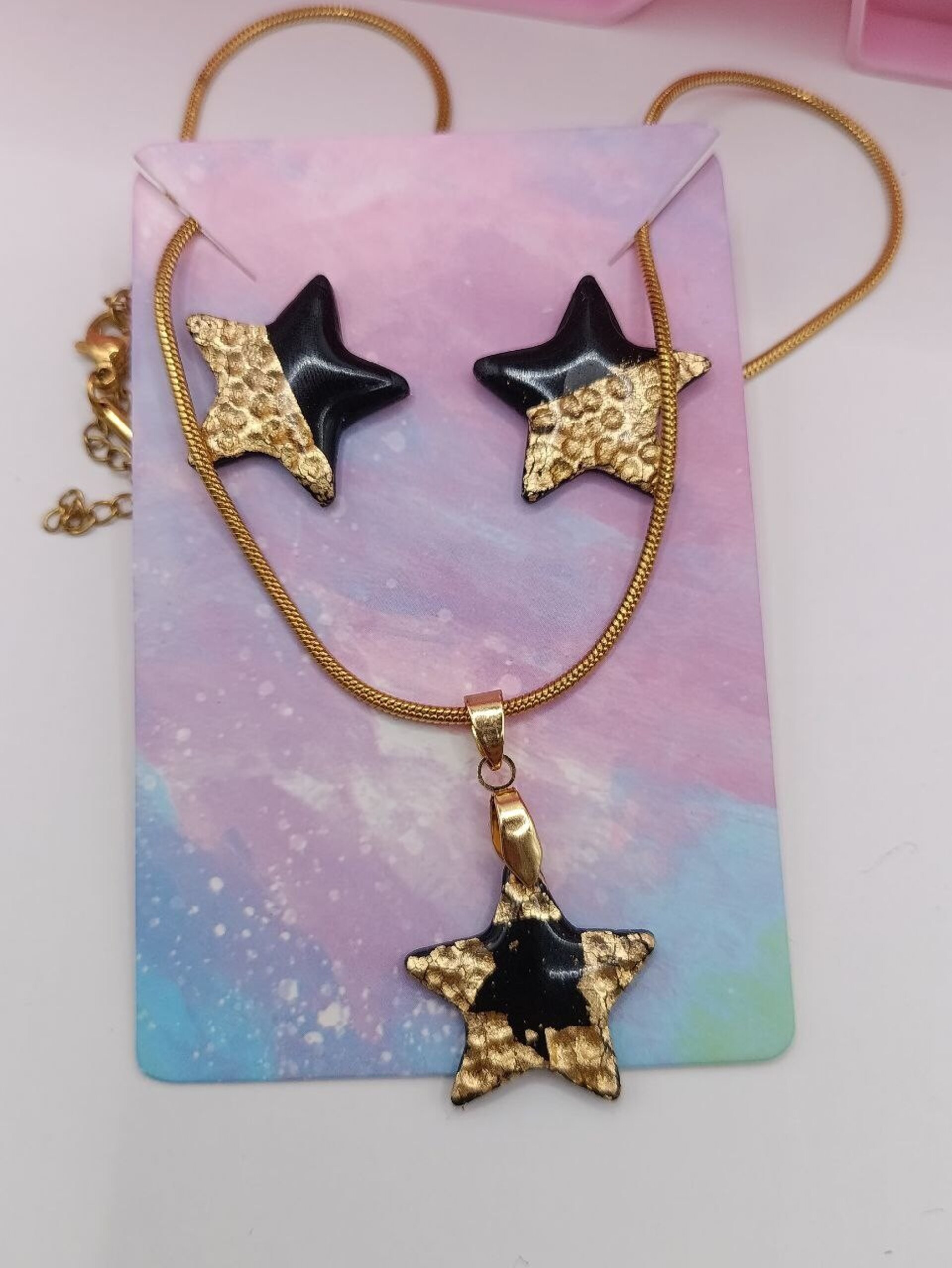 Conjunto Pendientes y colgante arcilla polimerica Estrella negra - 2