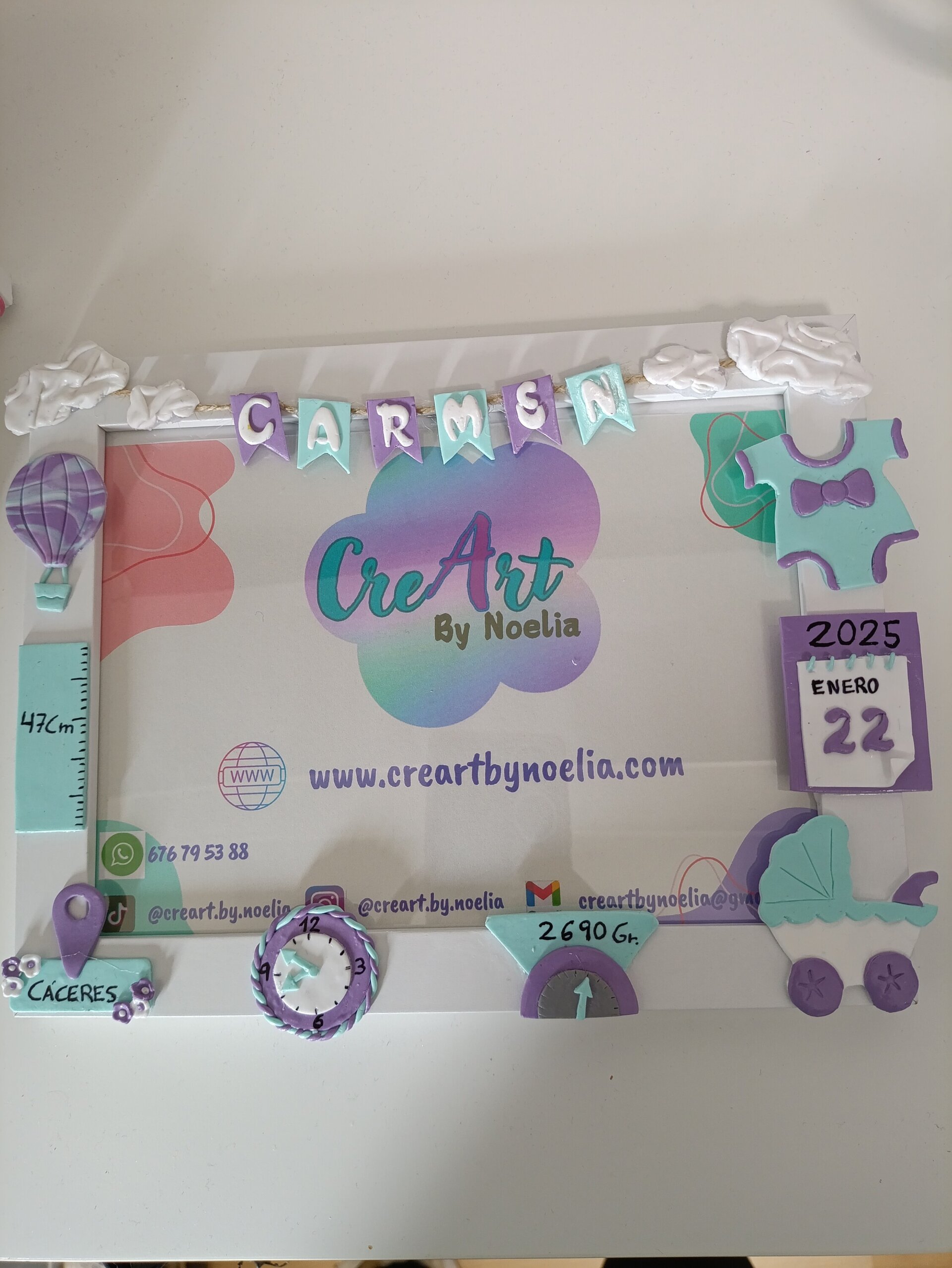 Marco de Fotos Personalizado Recuerdo de nacimiento niña y niño 4modelos - 6