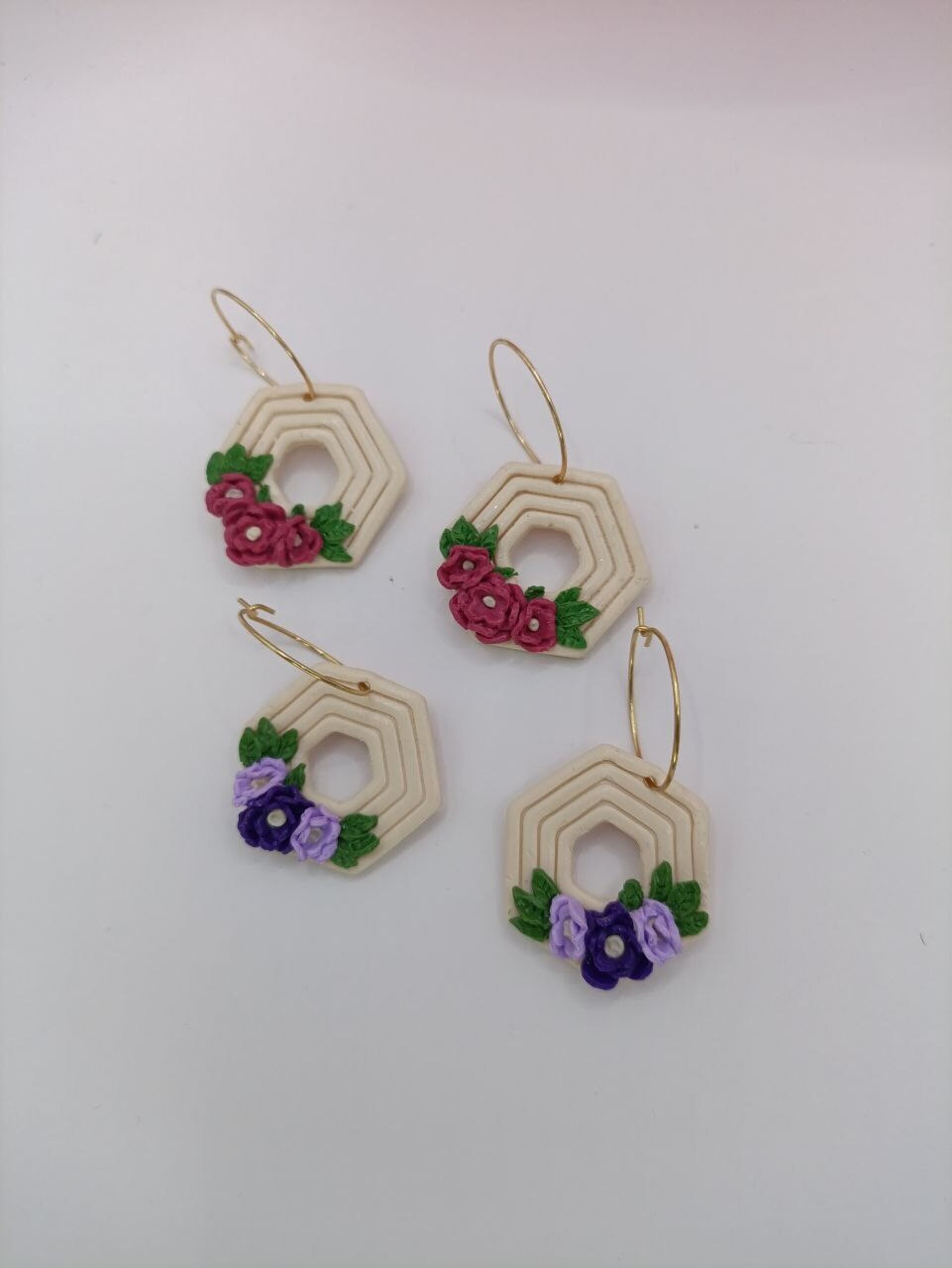 Pendientes de arcilla polimerica Aro Con flores- Jardin - 16