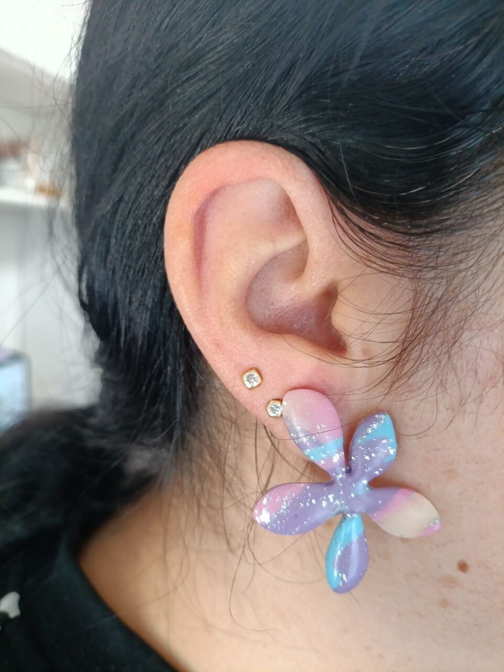 Pendientes flor moderna estampada - 5