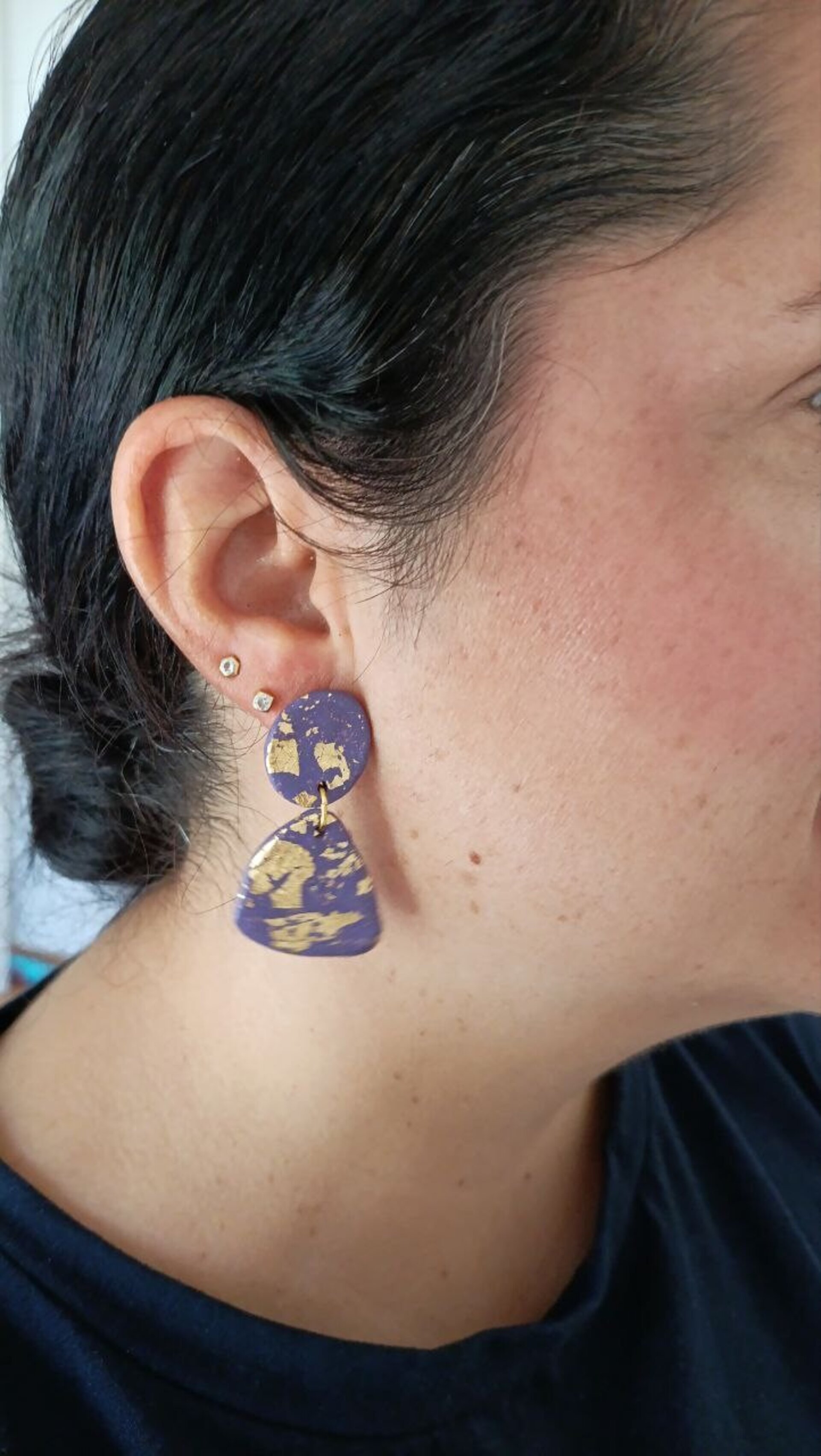 Pendientes Arcilla polimerica modelo Mora dorada - 3