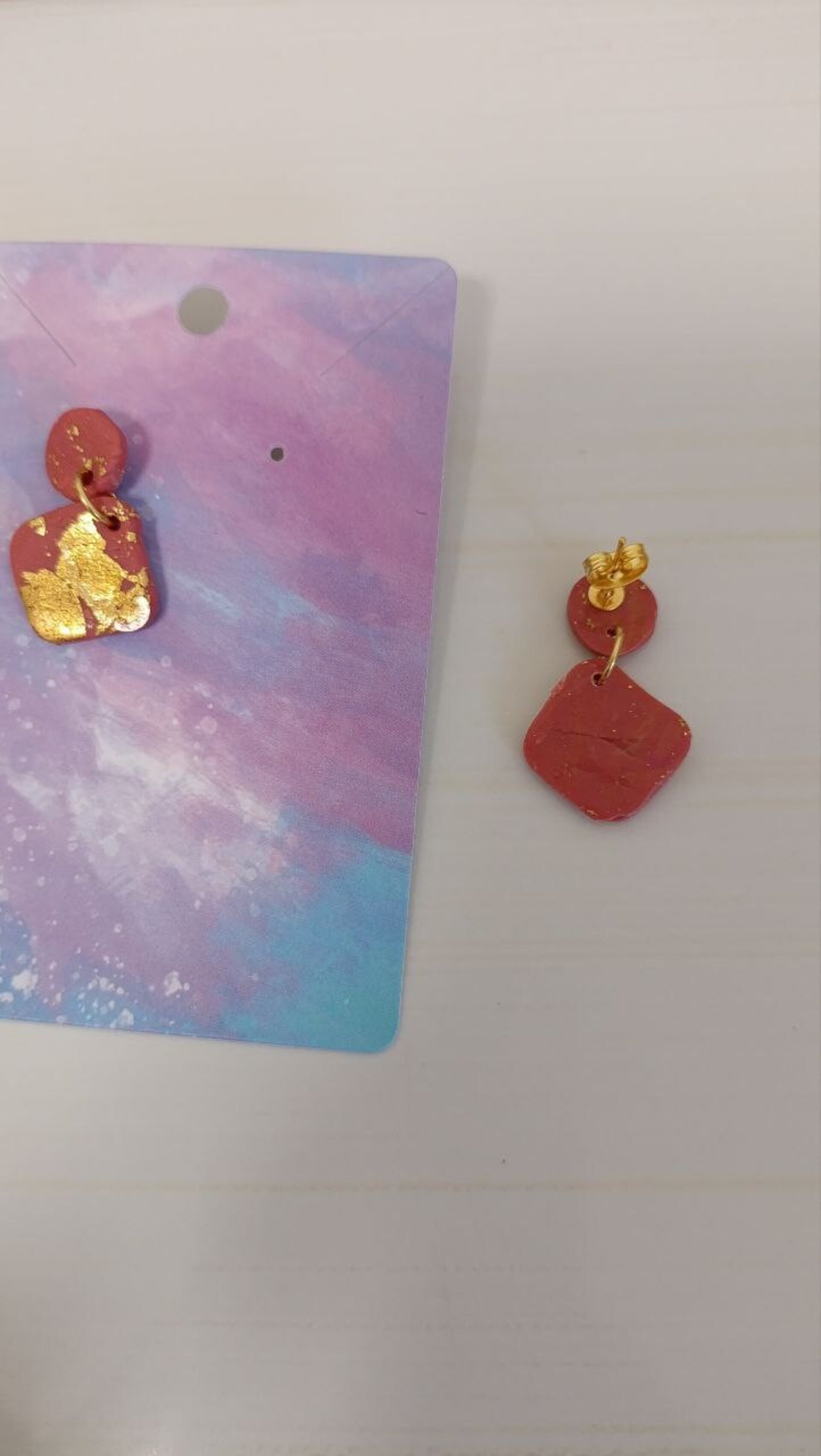 Pendientes Pequeños de Arcilla Polimerica Rombo Marron - 3