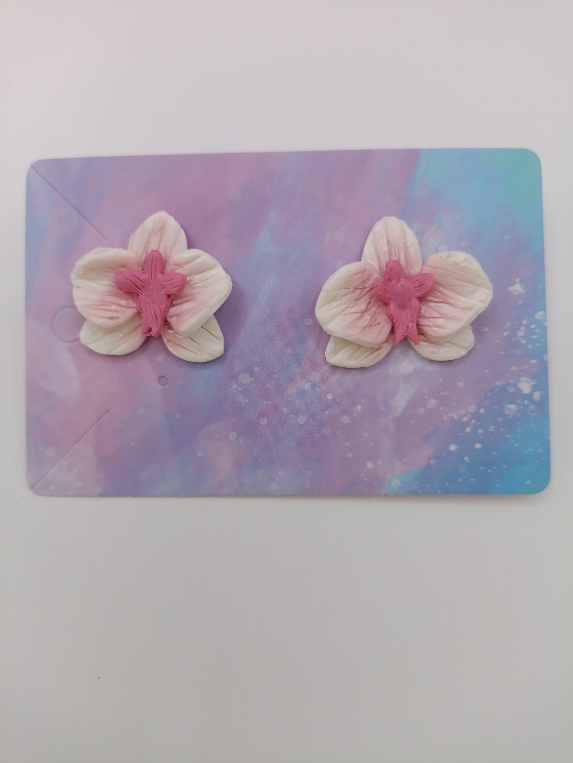 Pendientes de Arcilla Polimérica Orquídea Blanca - 15