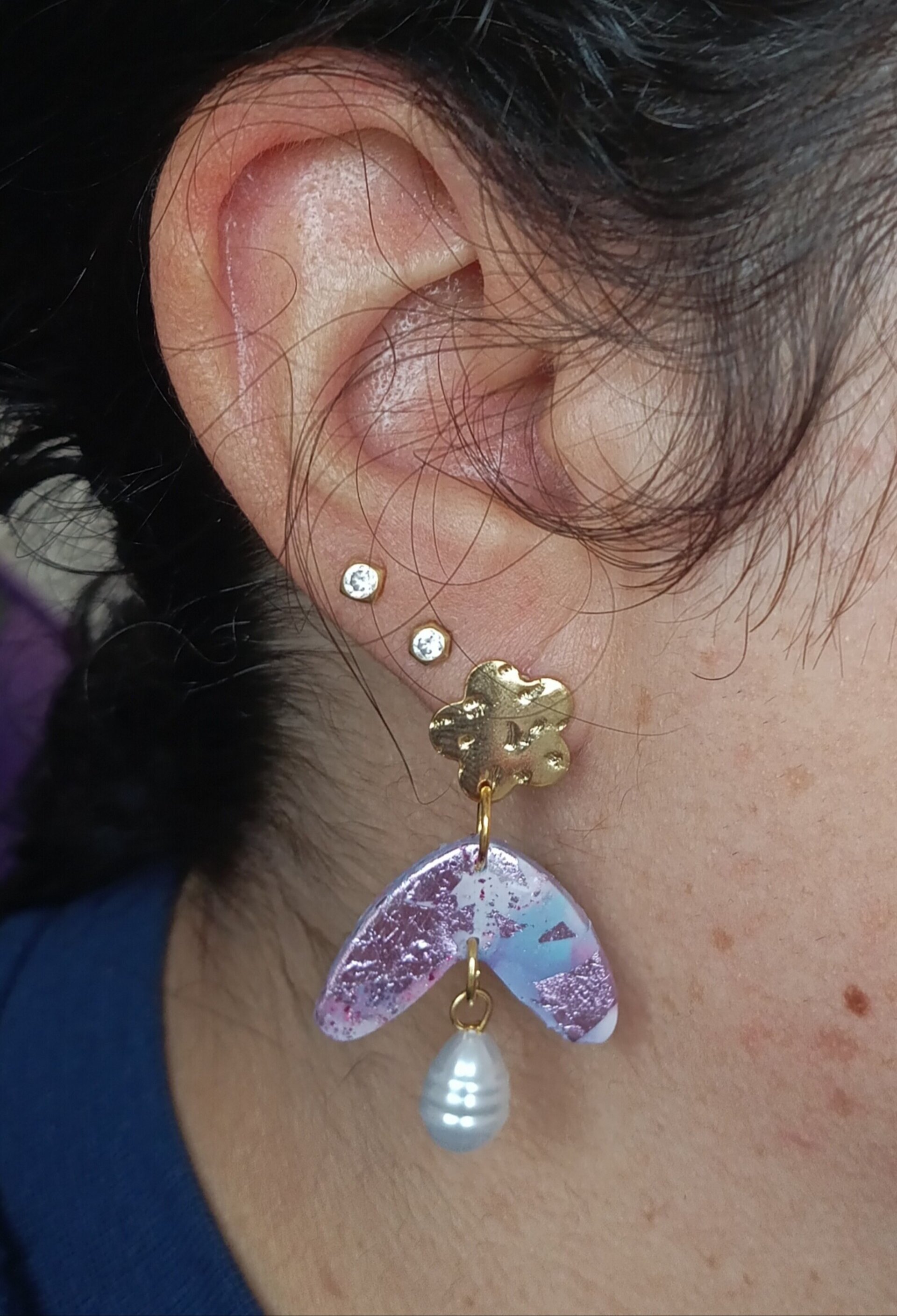 Pendientes de Arcilla Polimérica con perla - 6