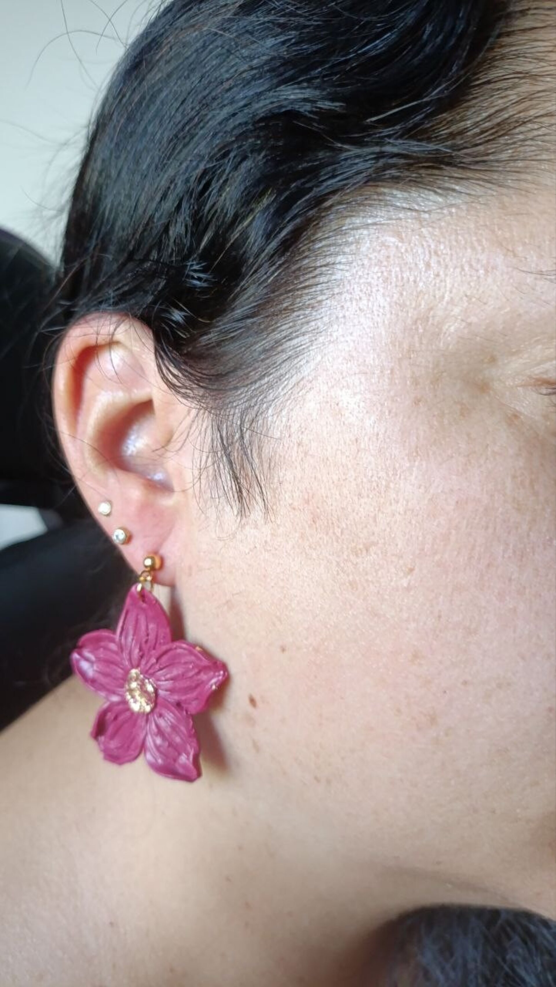 Pendientes de Arcilla Polimerica Flor Lily Vino - 6