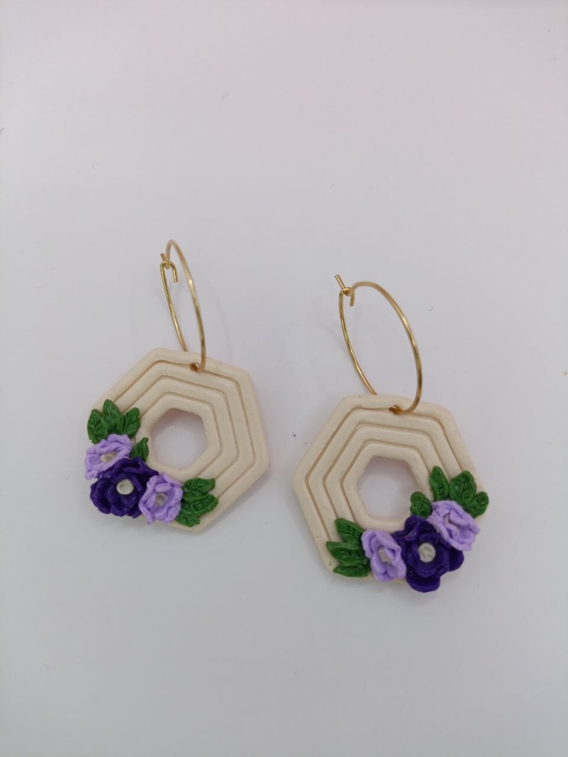 Pendientes de arcilla polimerica Aro Con flores- Jardin - 4