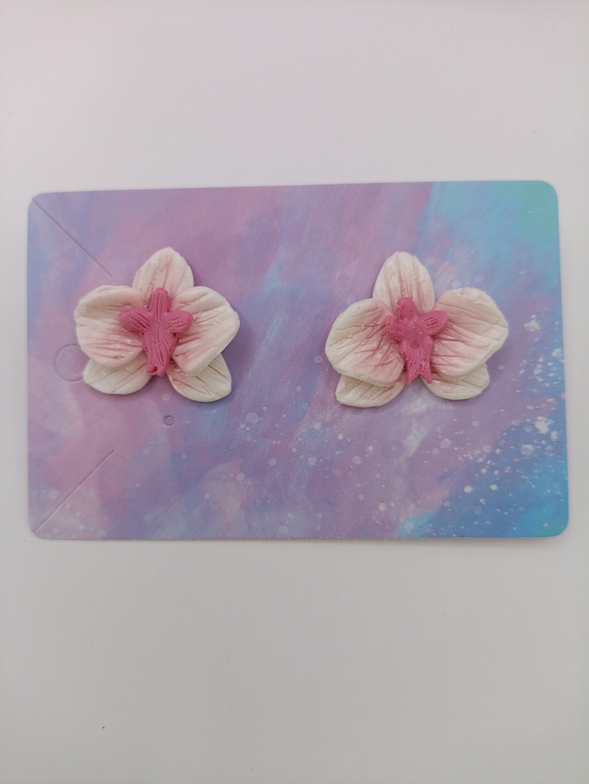 Pendientes de Arcilla Polimérica Orquídea Blanca - 13