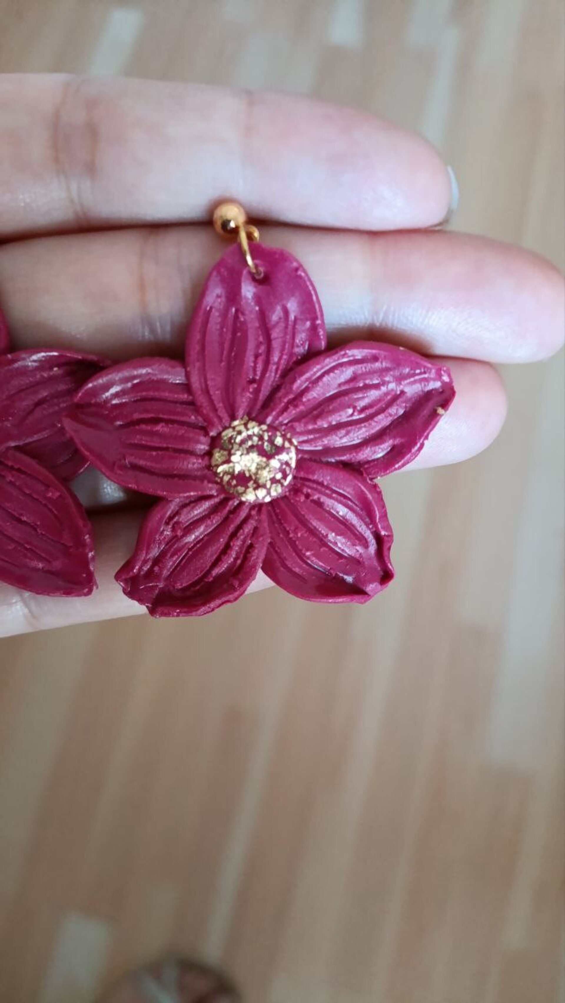 Pendientes de Arcilla Polimerica Flor Lily Vino - 4