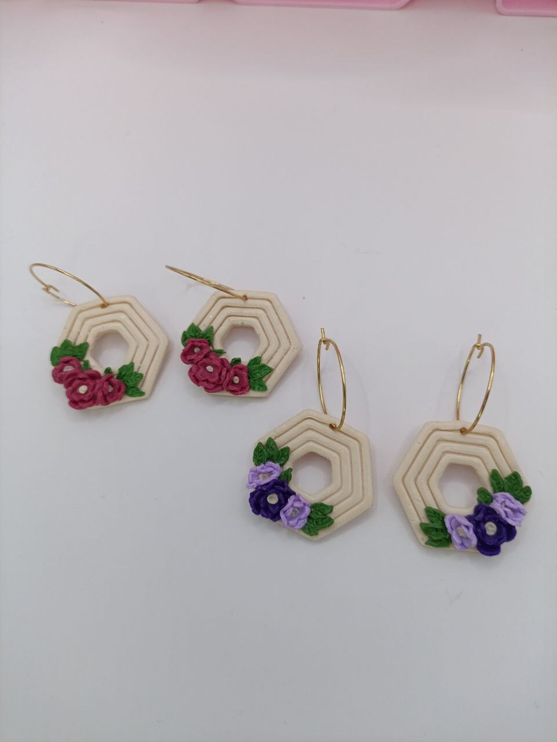 Pendientes de arcilla polimerica Aro Con flores- Jardin - 3