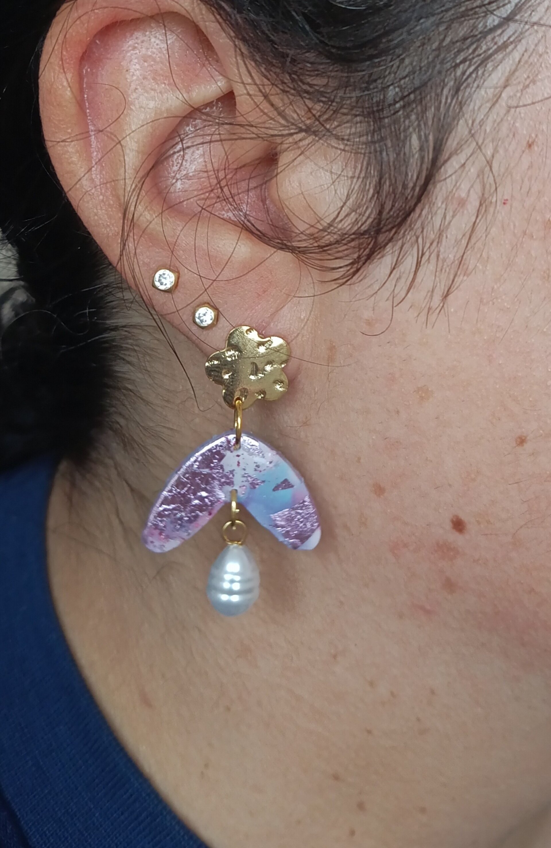 Pendientes de Arcilla Polimérica con perla - 8