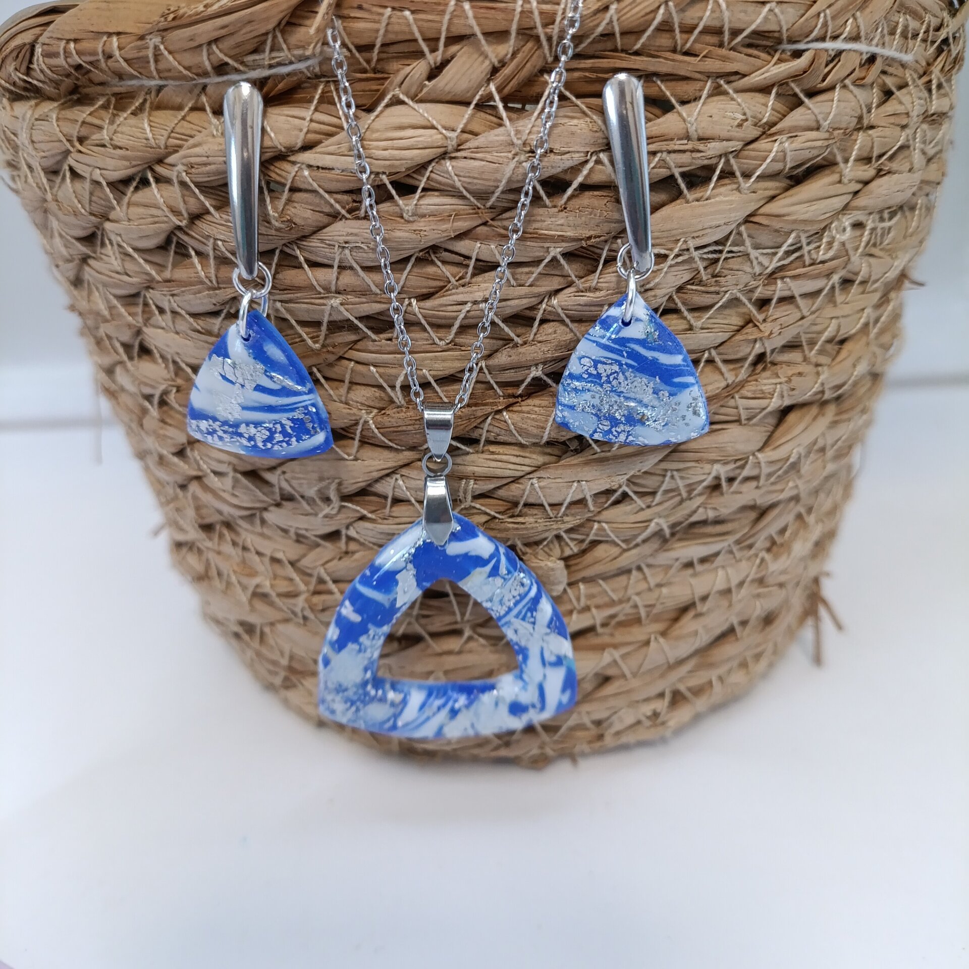 Conjunto de pendientes y Colgante azul - 13
