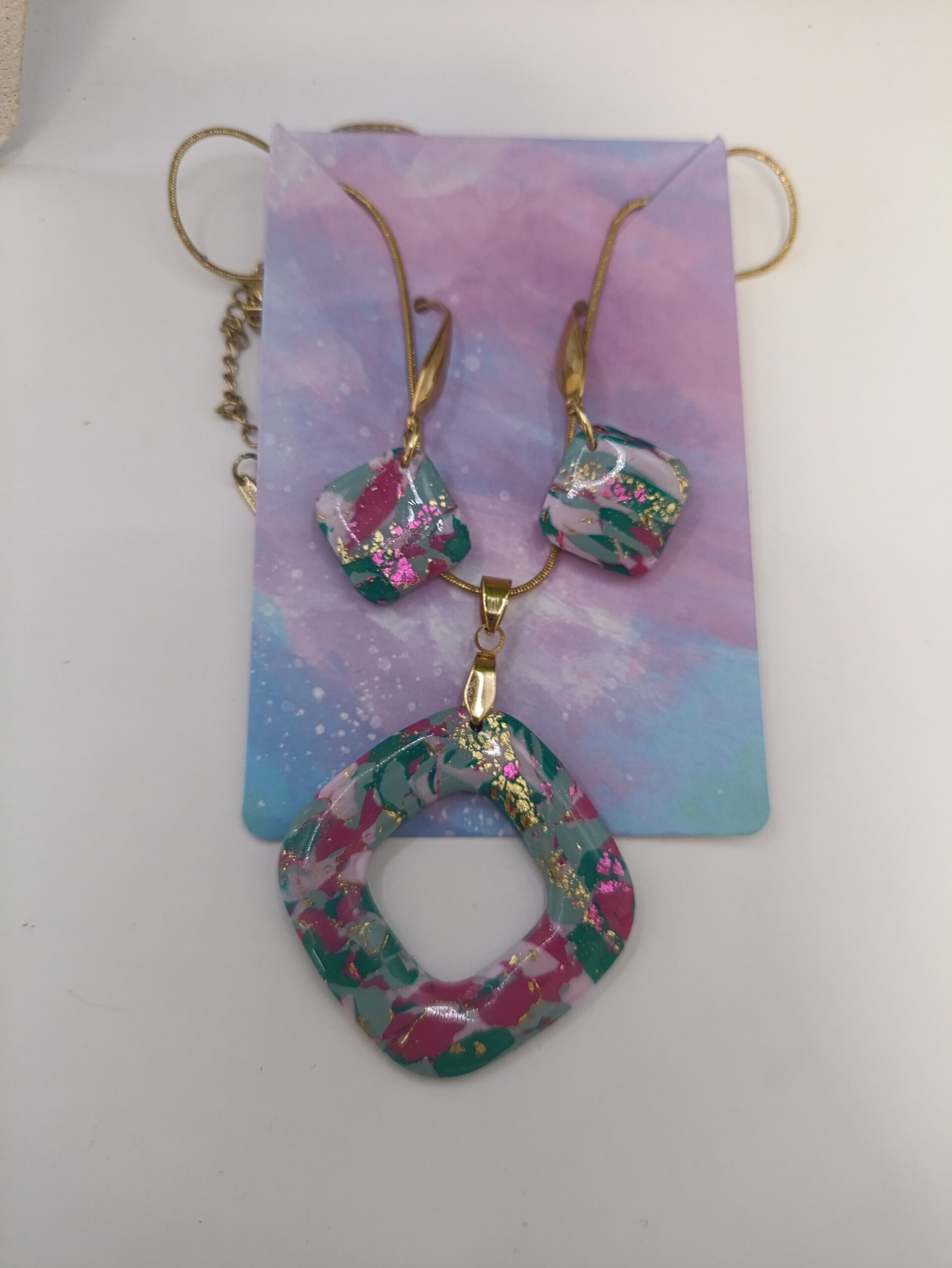 Conjunto de pendientes y colgante Jade - 9