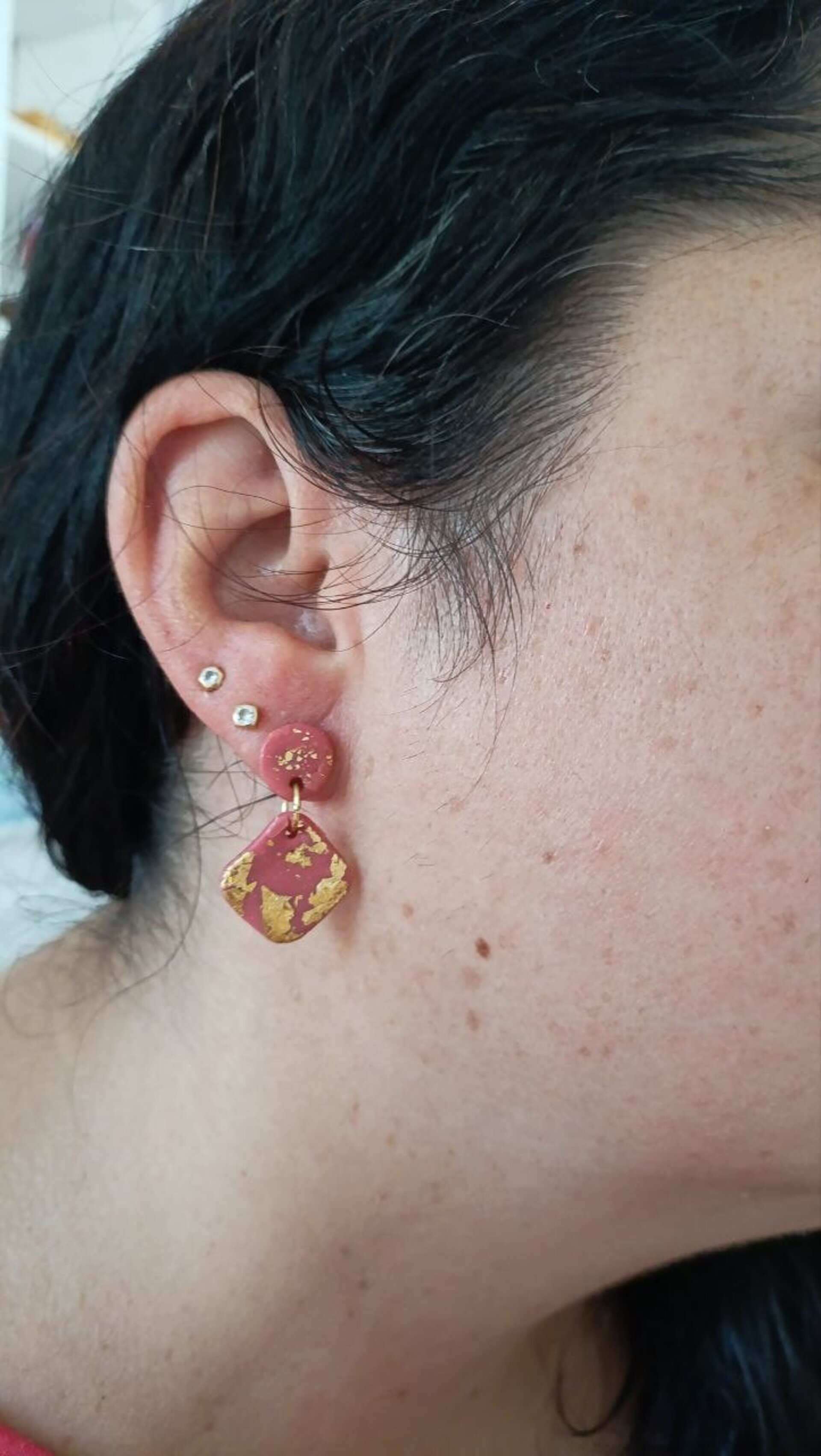 Pendientes Pequeños de Arcilla Polimerica Rombo Marron - 2
