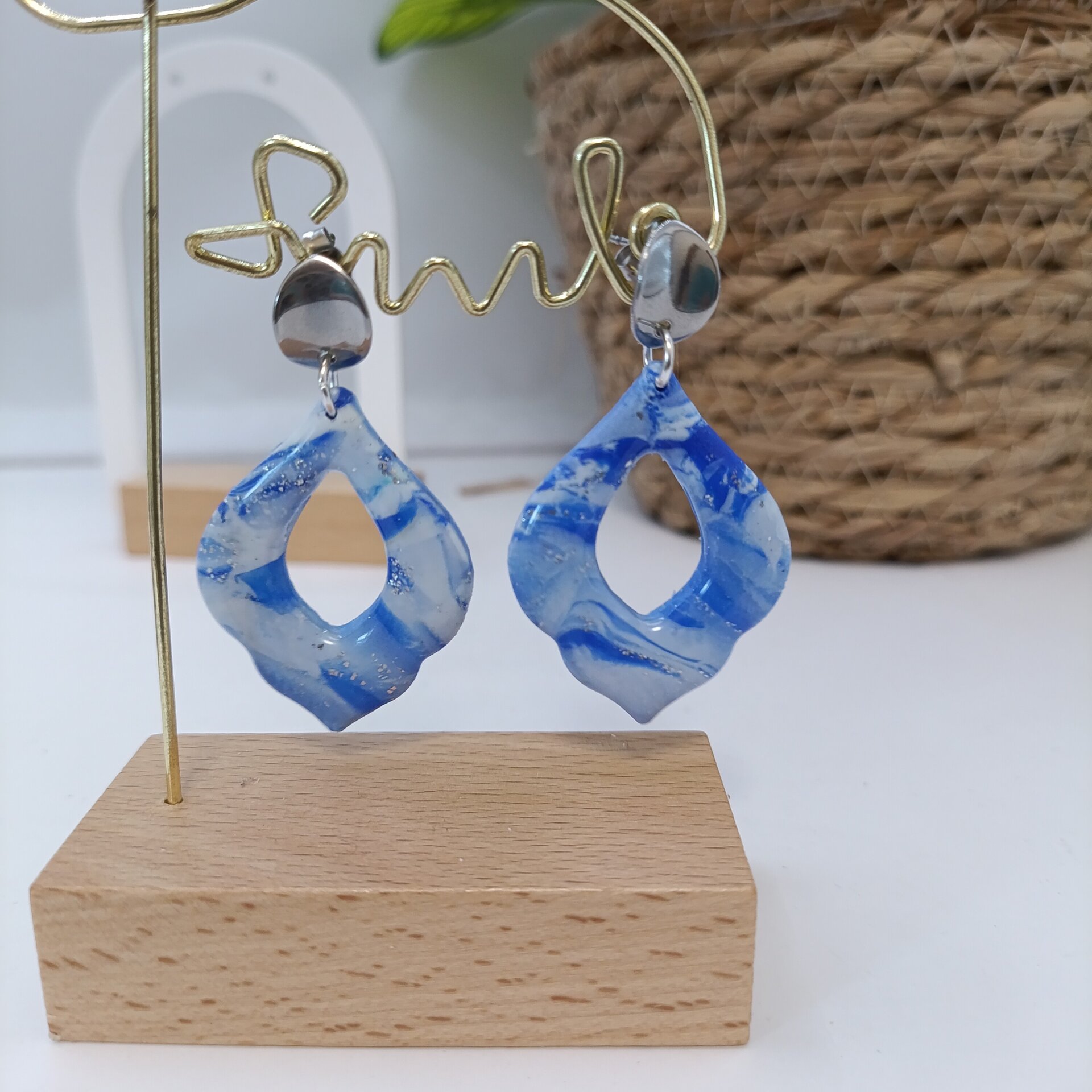 Pendientes arcilla polimerica azul y plata - 3