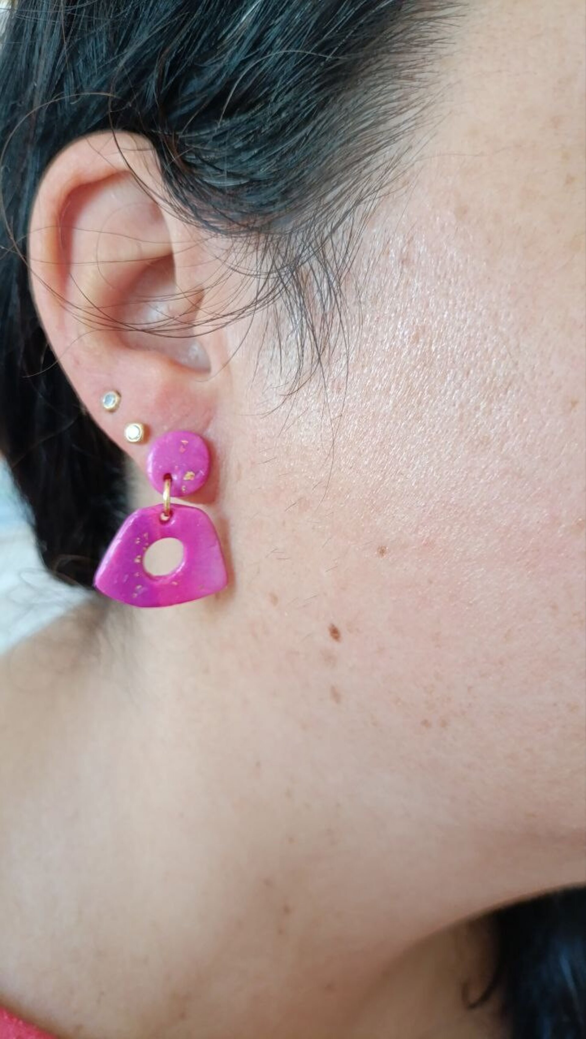 Pendientes Pequeños de Arcilla Polimerica Tray Rosa - 2