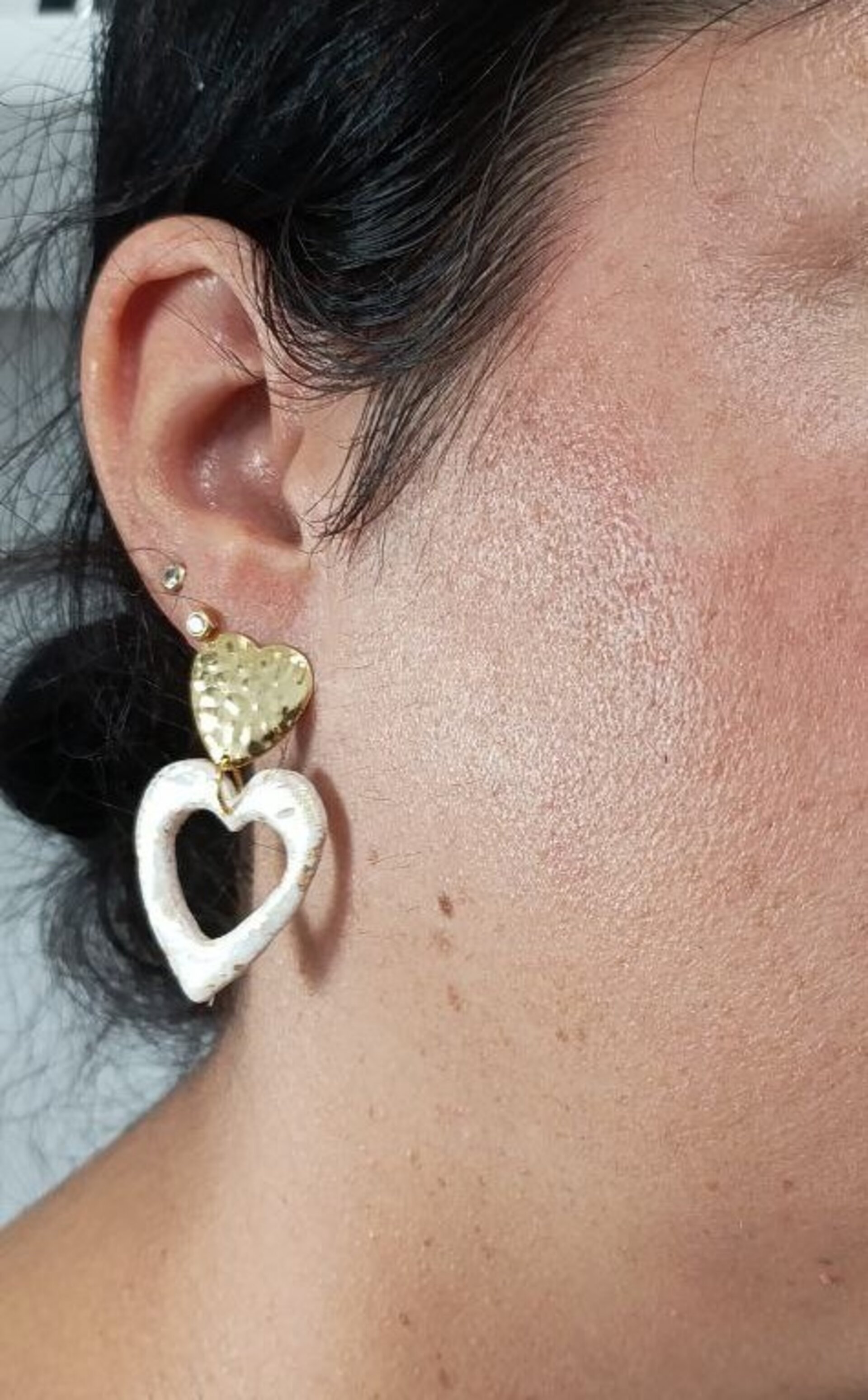 Pendientes de Arcilla Polimerica Corazon Dorado - 3