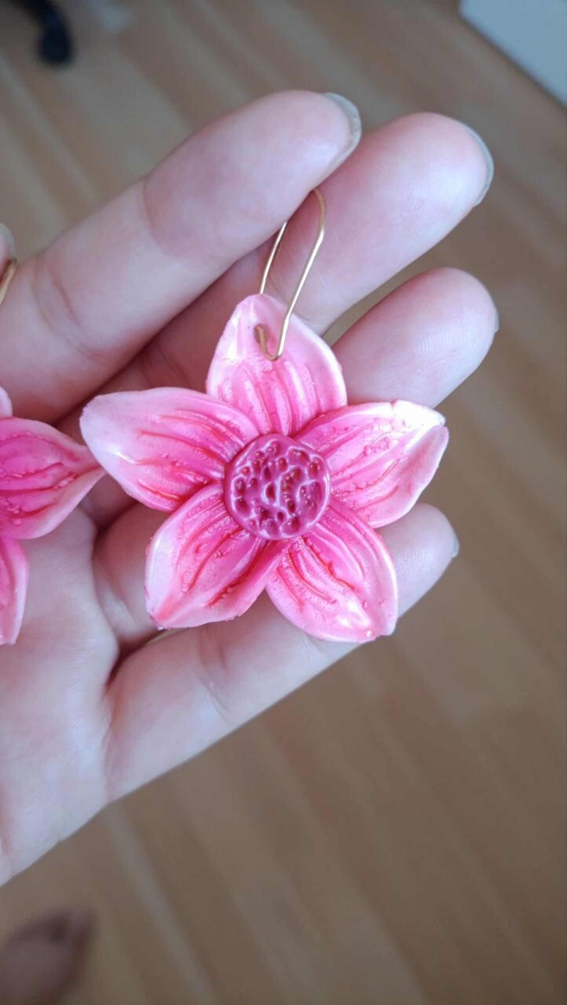 Pendientes de Arcilla Polimerica Flor Lily Rosa - 2