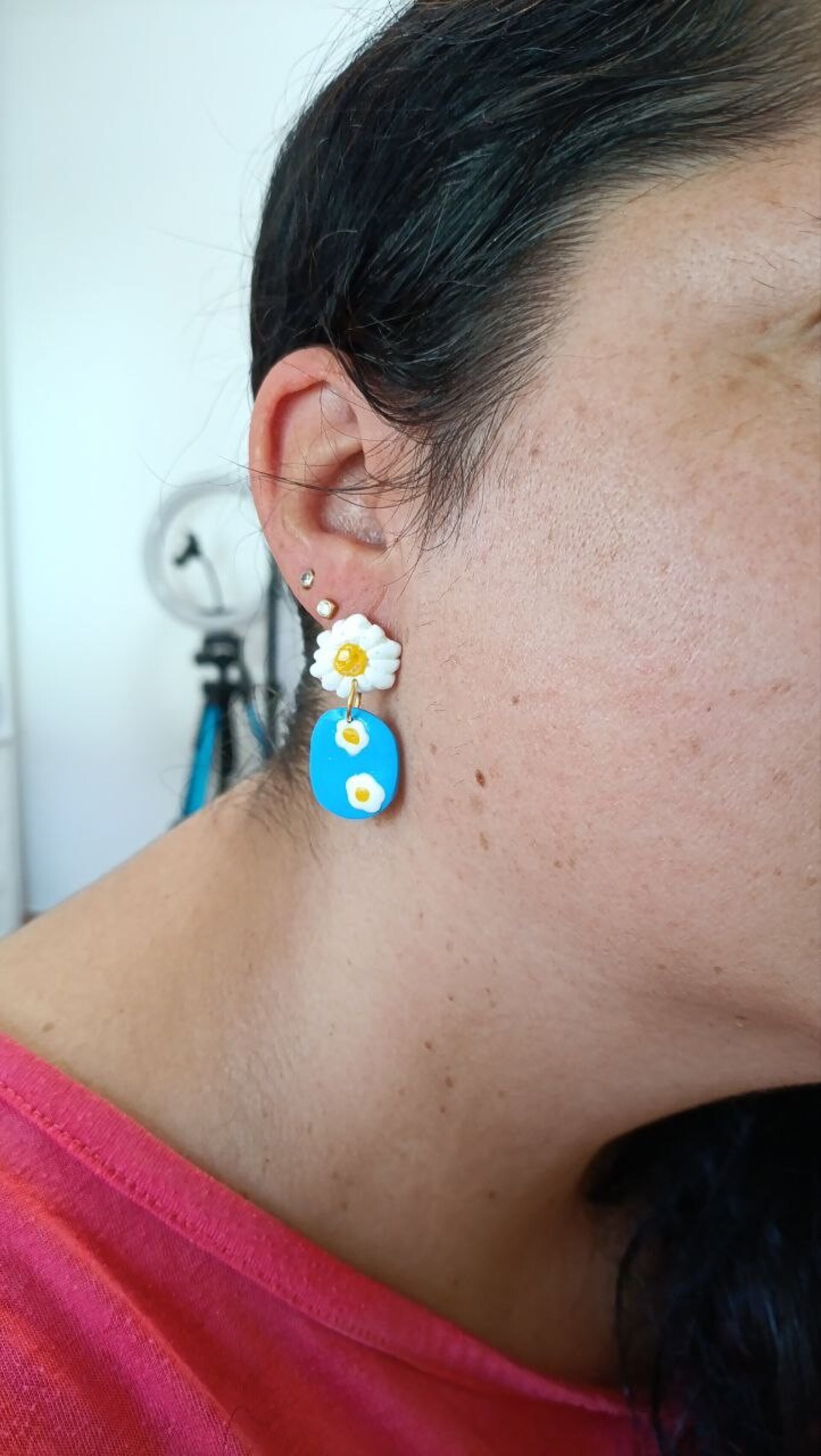 Pendientes Pequeños de Arcilla Polimerica Ovalo Margarita - 3