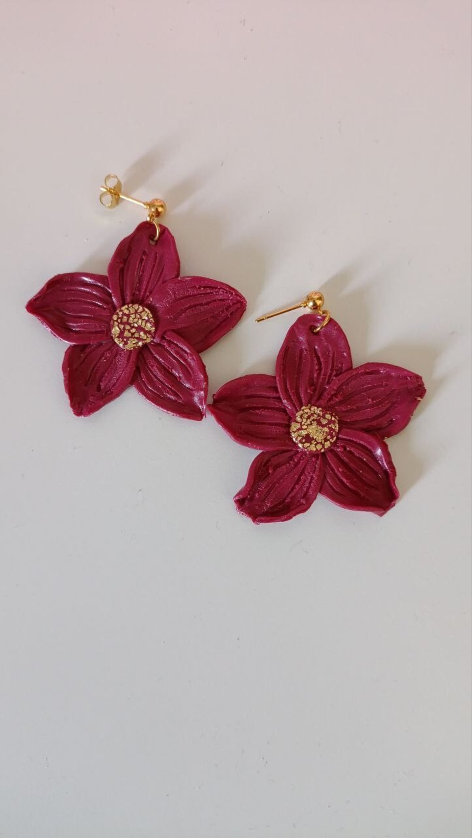 Pendientes de Arcilla Polimerica Flor Lily Vino - 5