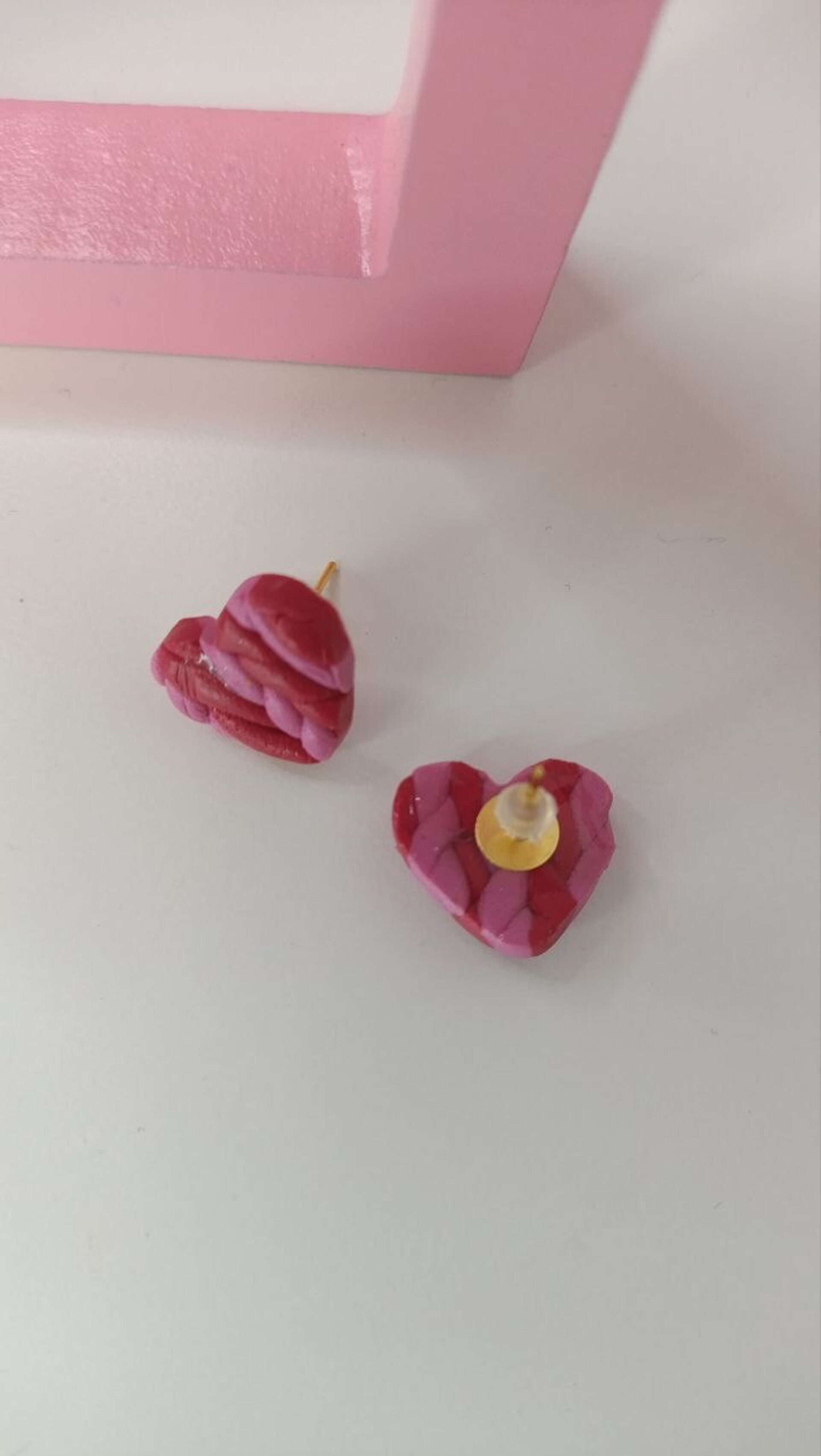 Pendientes pequeños Corazon trenzado Rojo y rosa - 2