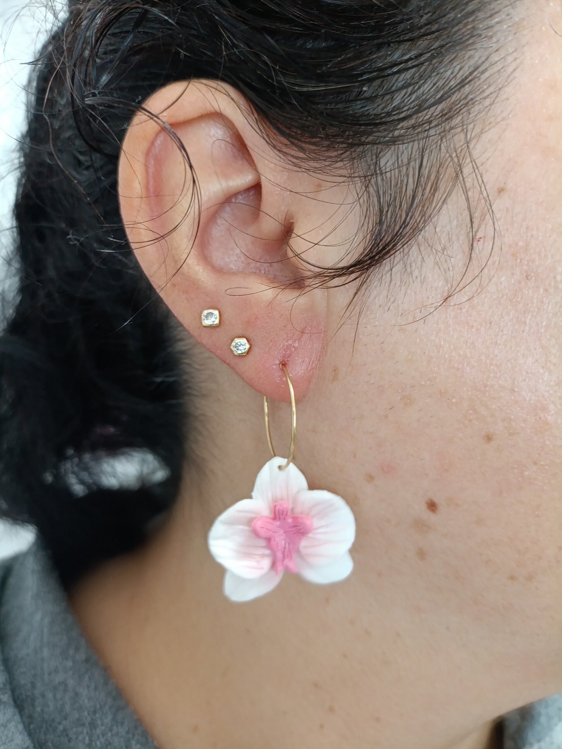 Pendientes de Arcilla Polimérica Orquídea Blanca - 5