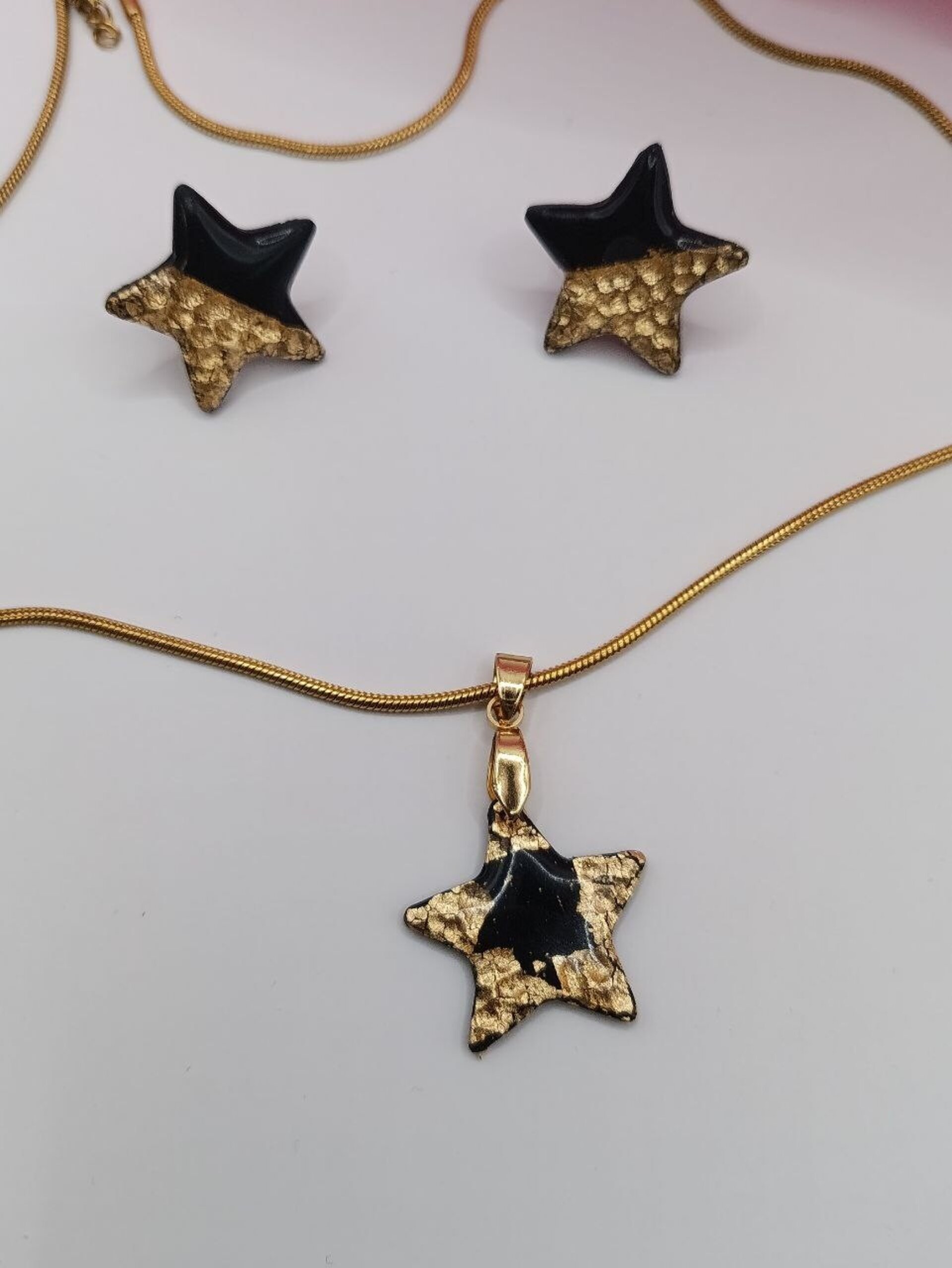 Conjunto Pendientes y colgante arcilla polimerica Estrella negra - 5
