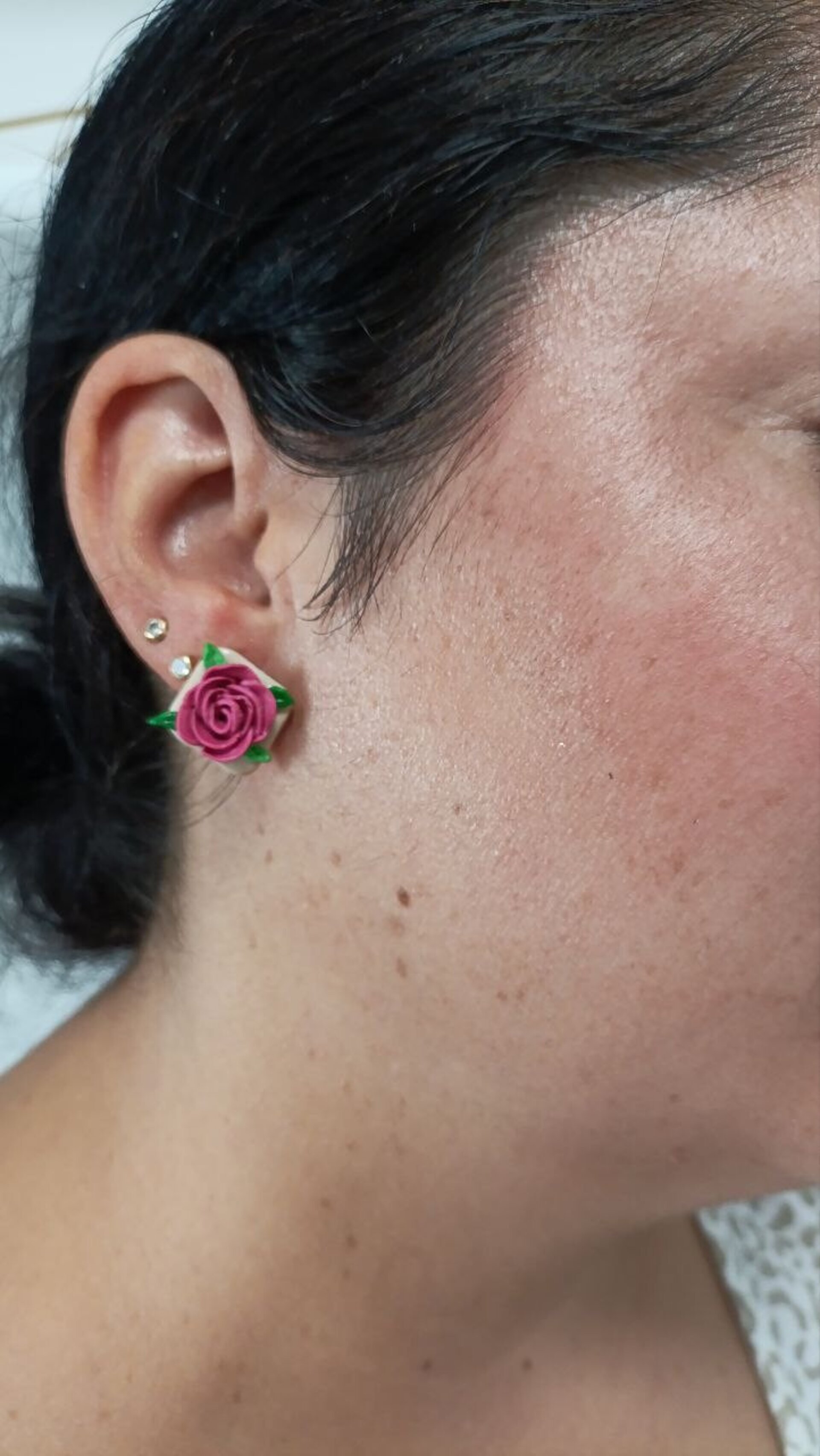 Pendientes Pequeños Rosa 3D - 4