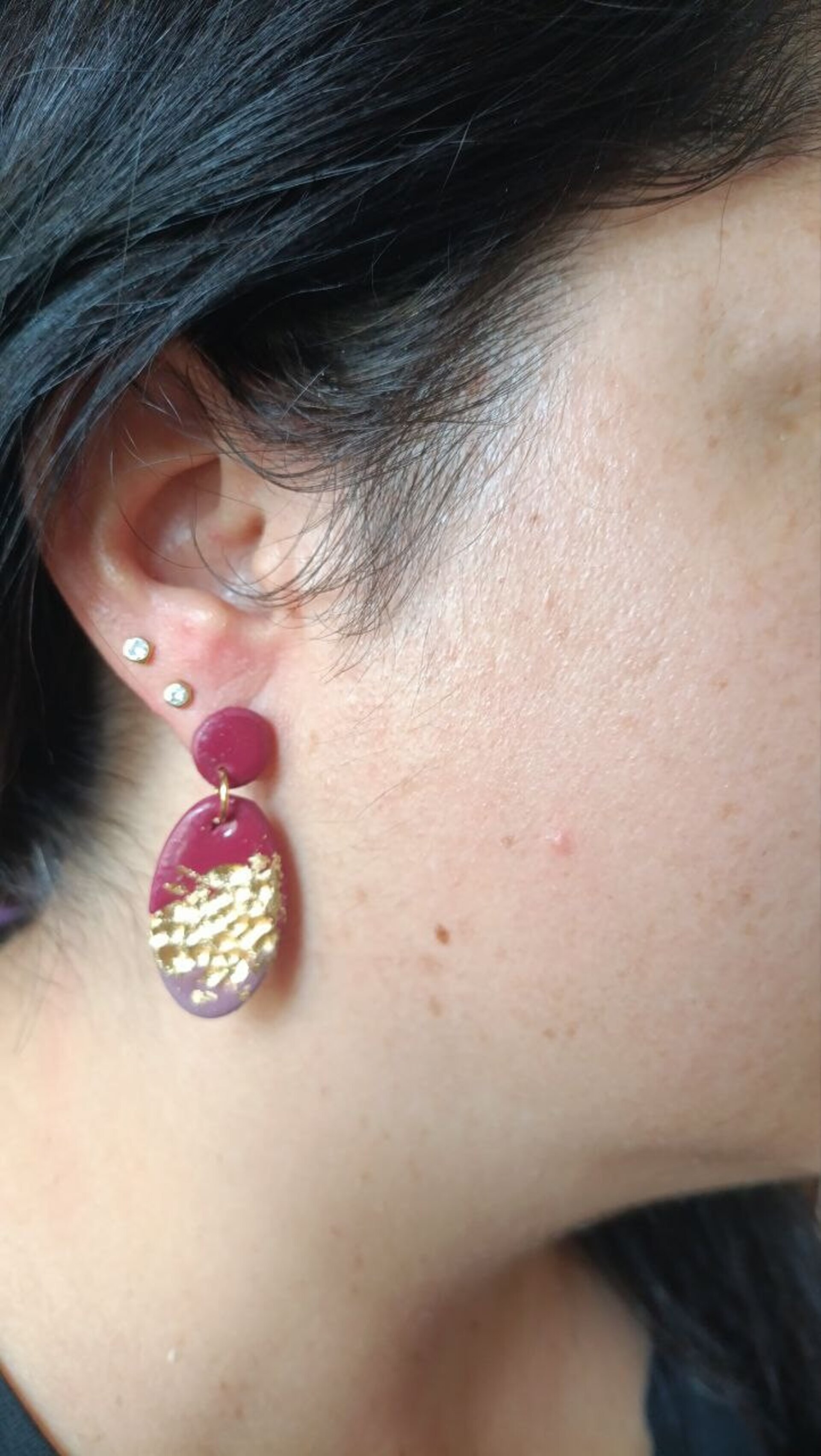 Pendientes de arcilla Grana y oro - 3