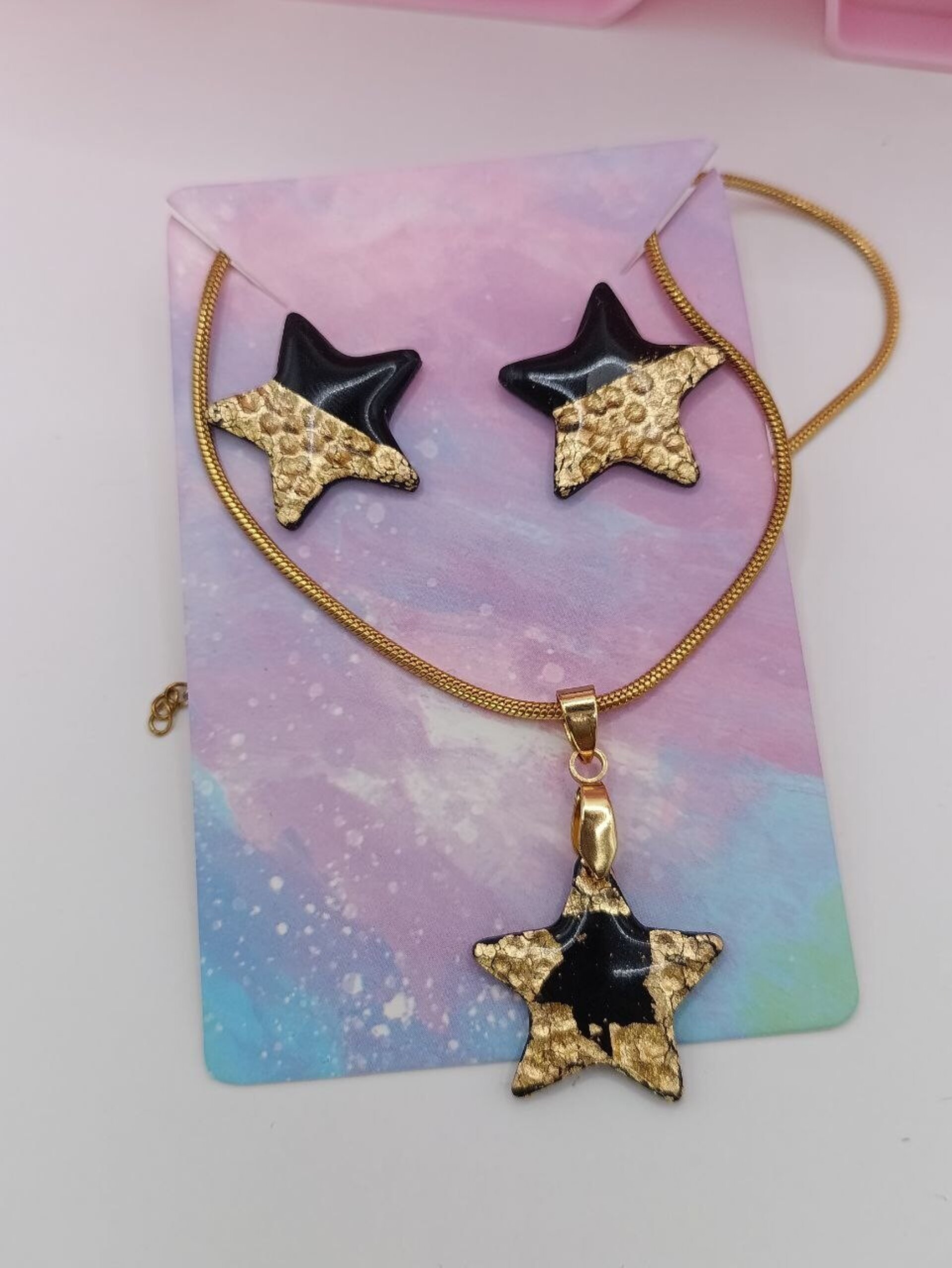 Conjunto Pendientes y colgante arcilla polimerica Estrella negra - 10