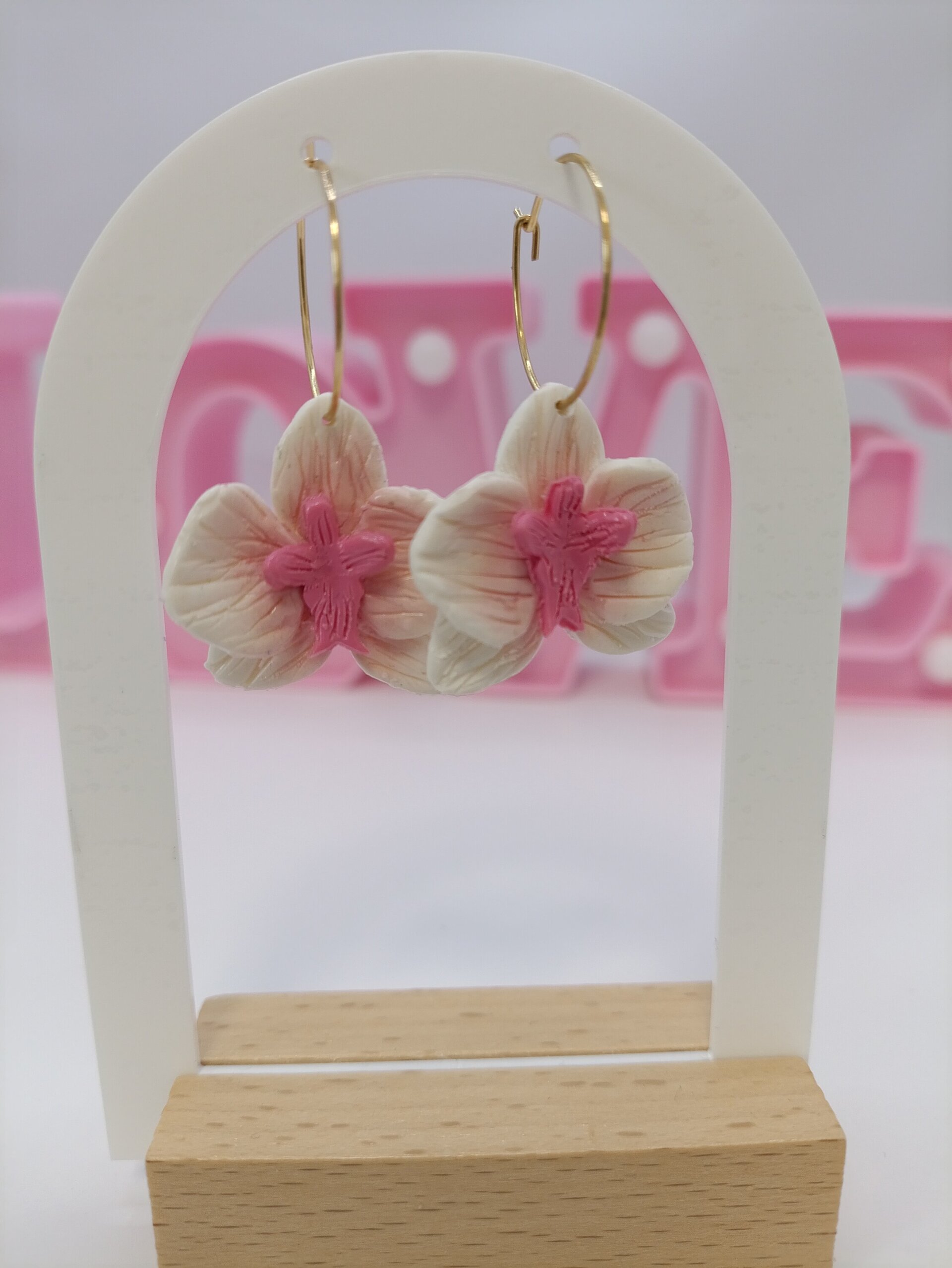 Pendientes de Arcilla Polimérica Orquídea Blanca - 9