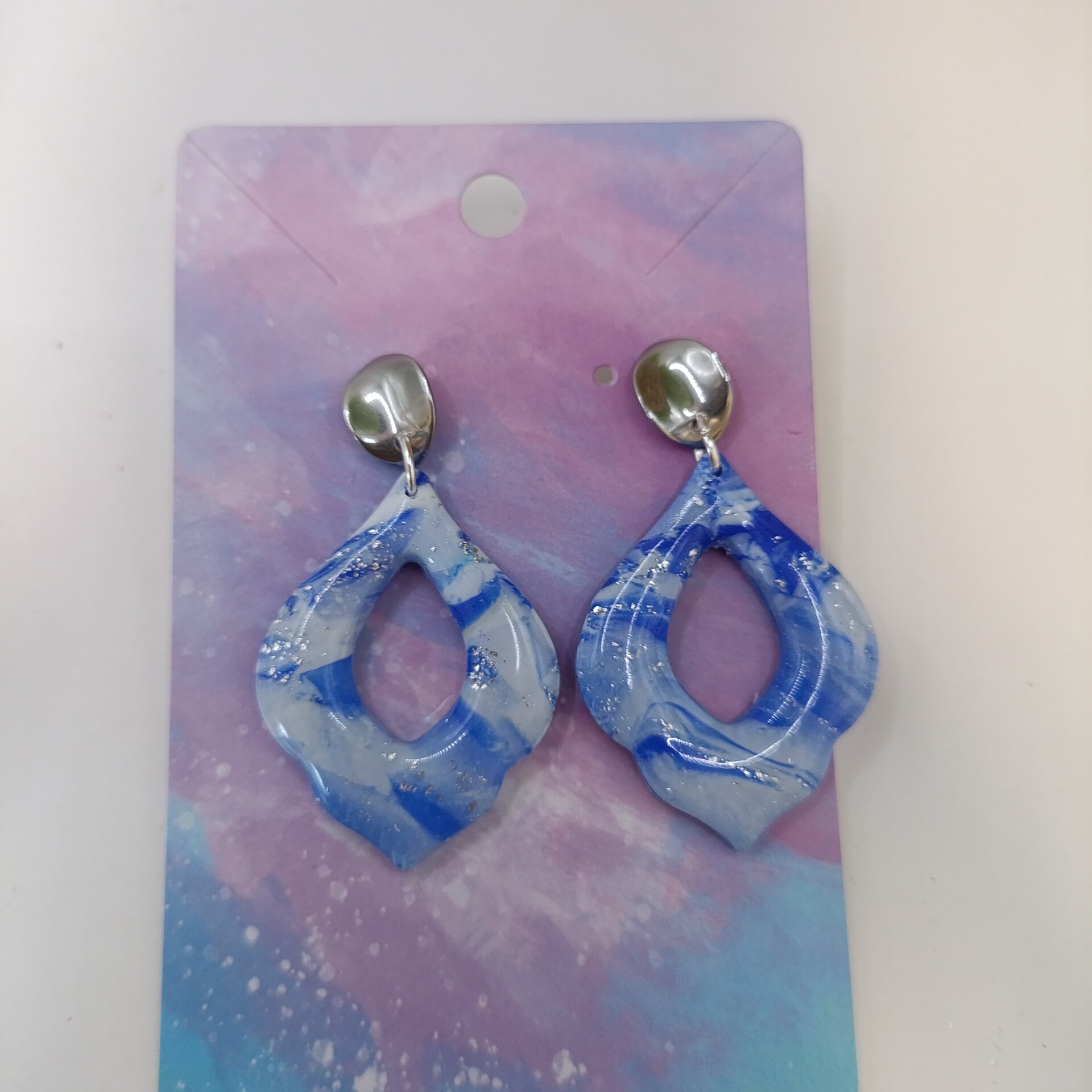 Pendientes arcilla polimerica azul y plata - 2