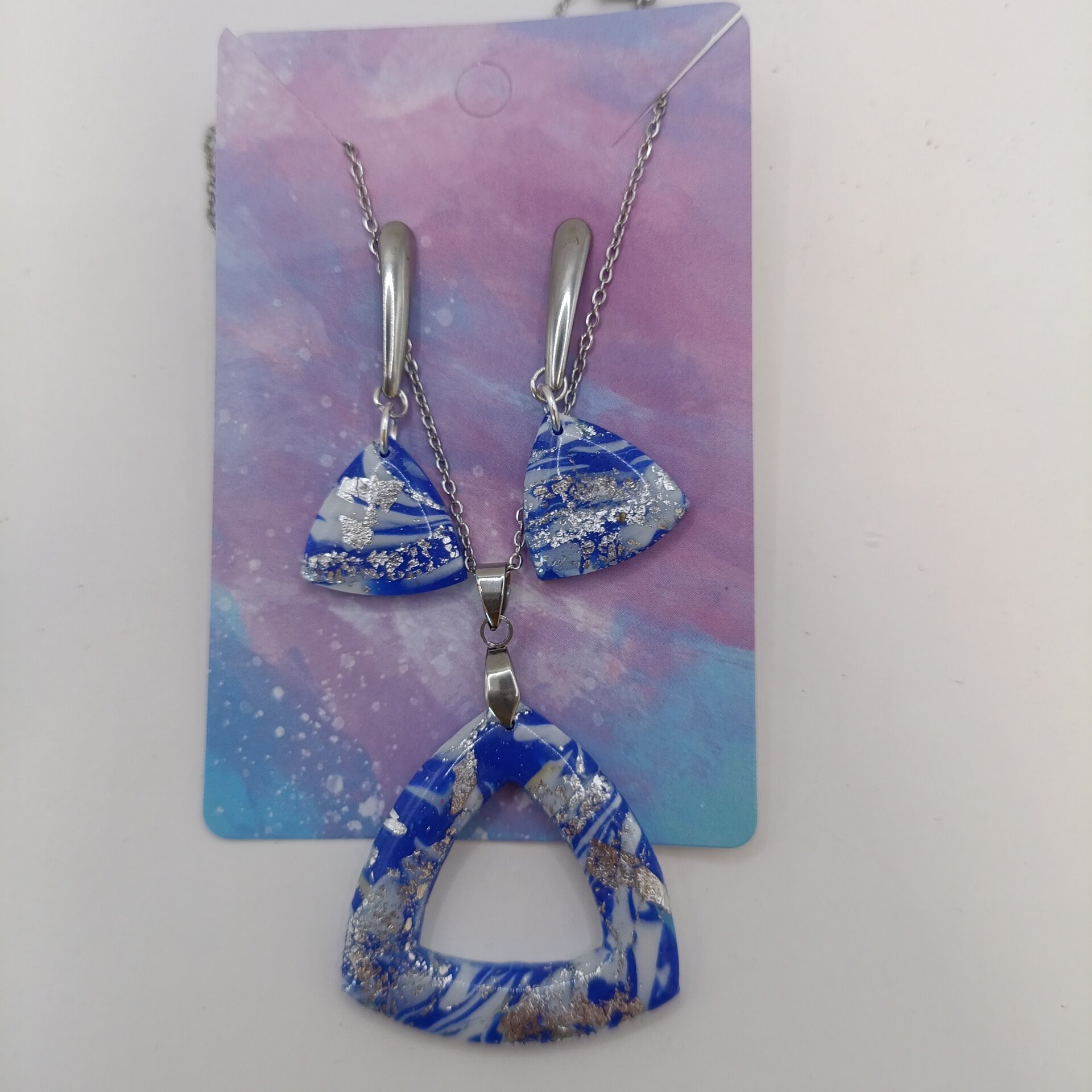 Conjunto de pendientes y Colgante azul - 8