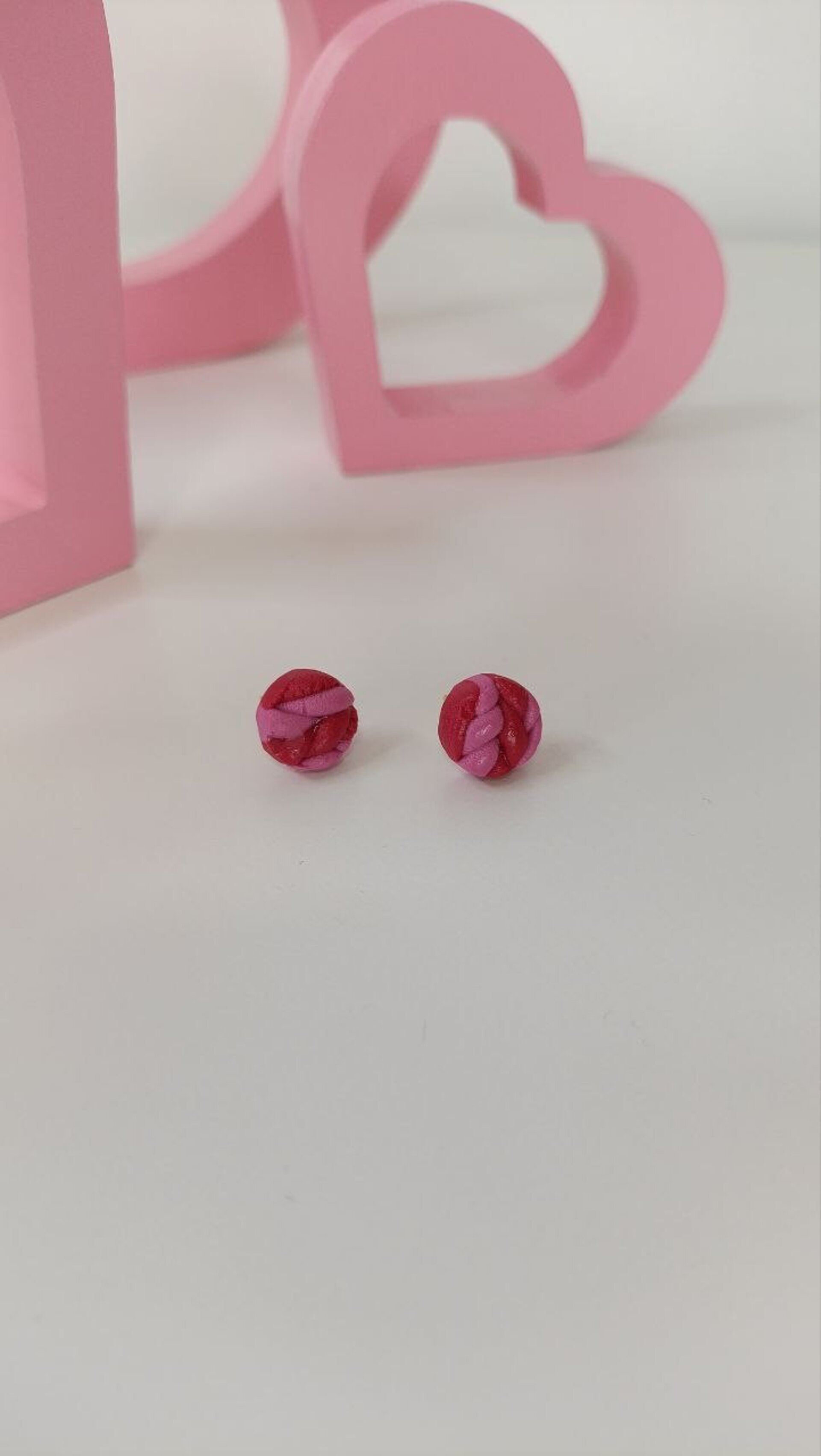 Pendientes mini Circulo Trenzado rojo y rosa - 5