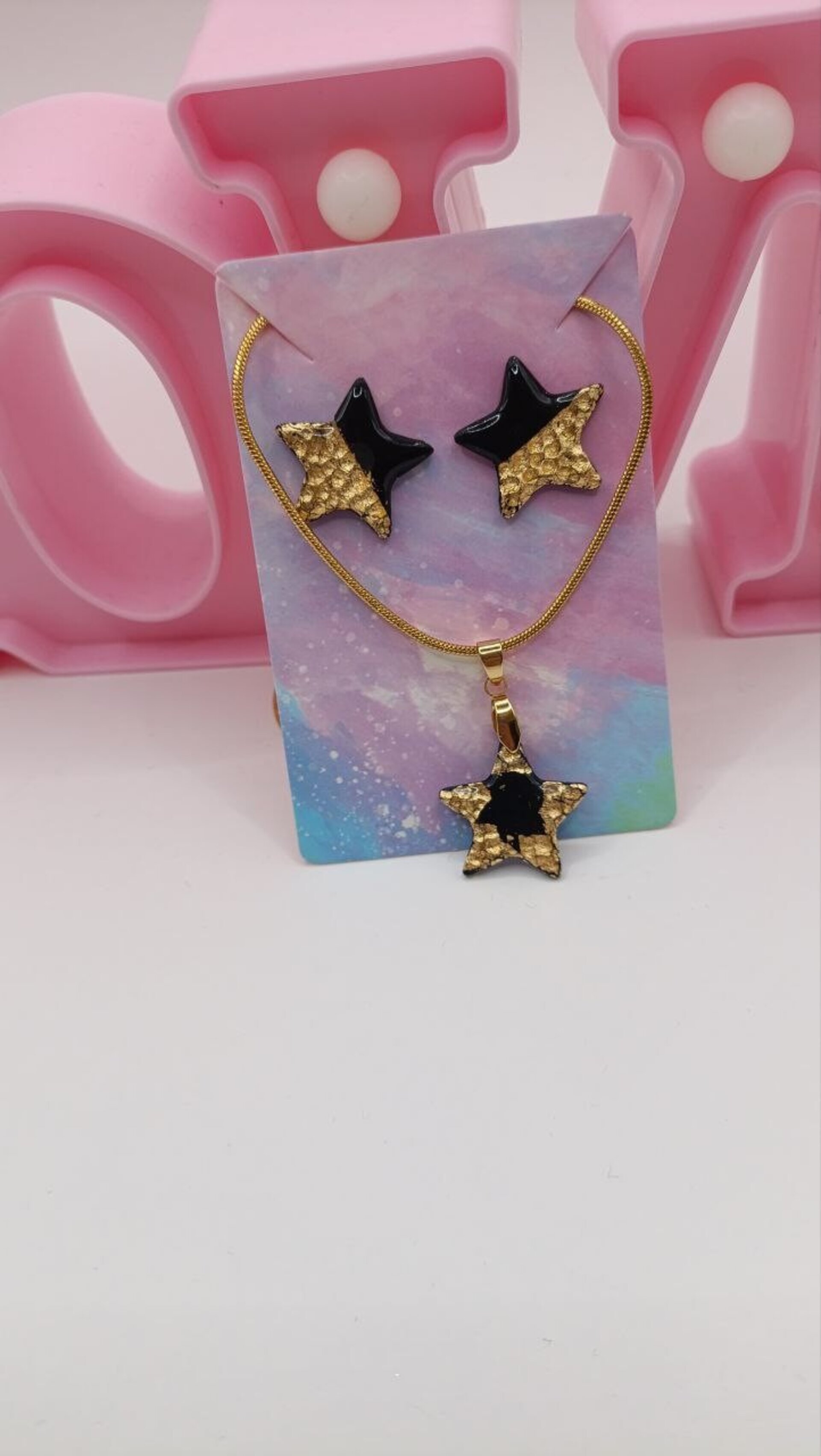 Conjunto Pendientes y colgante arcilla polimerica Estrella negra - 9