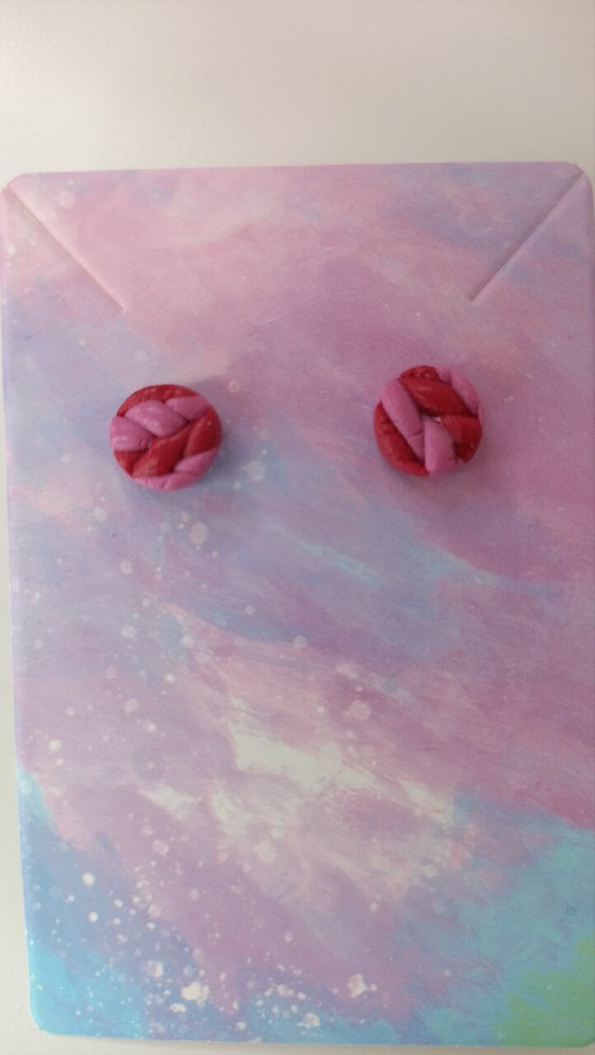 Pendientes mini Circulo Trenzado rojo y rosa - 2