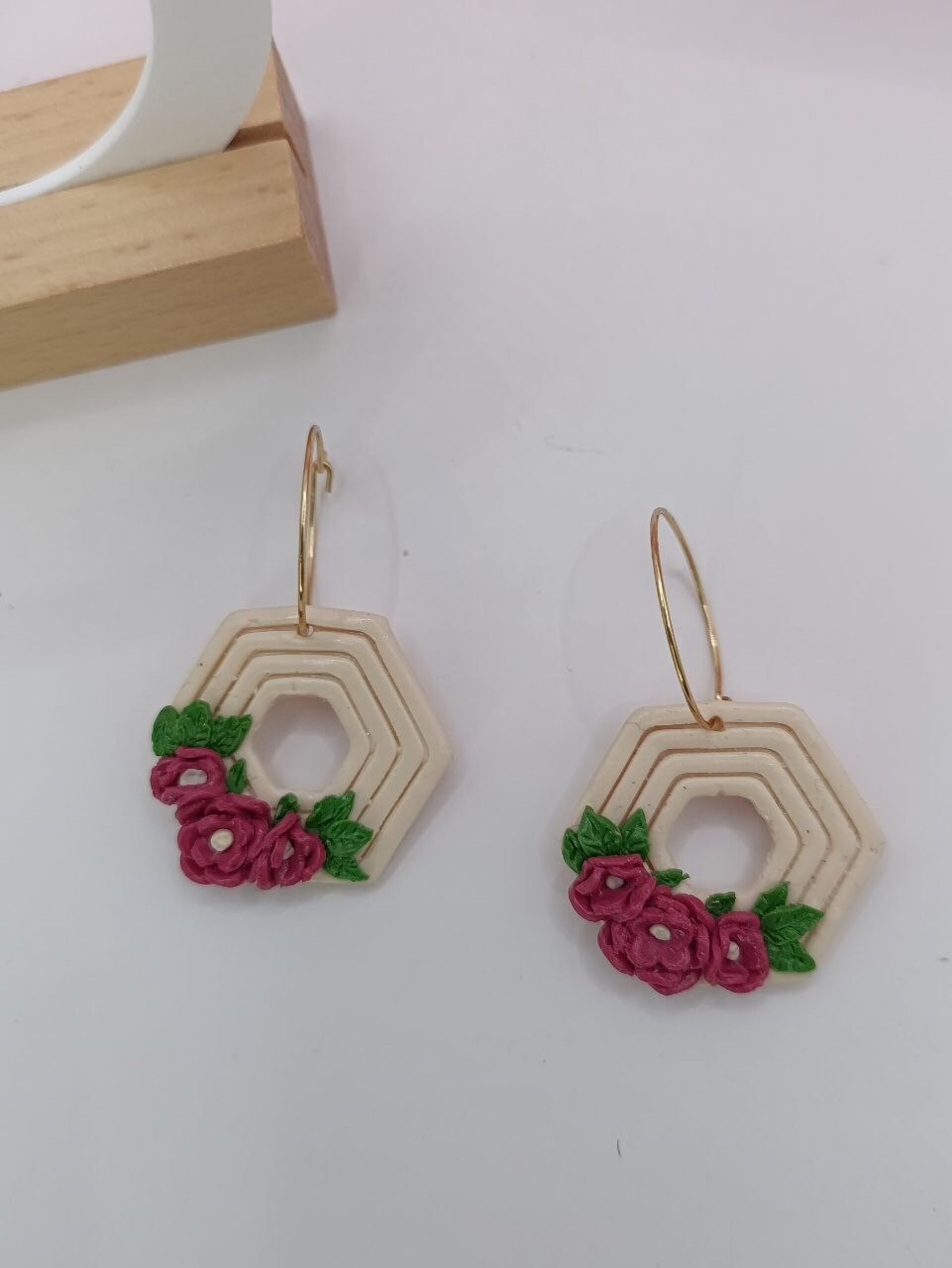 Pendientes de arcilla polimerica Aro Con flores- Jardin - 10
