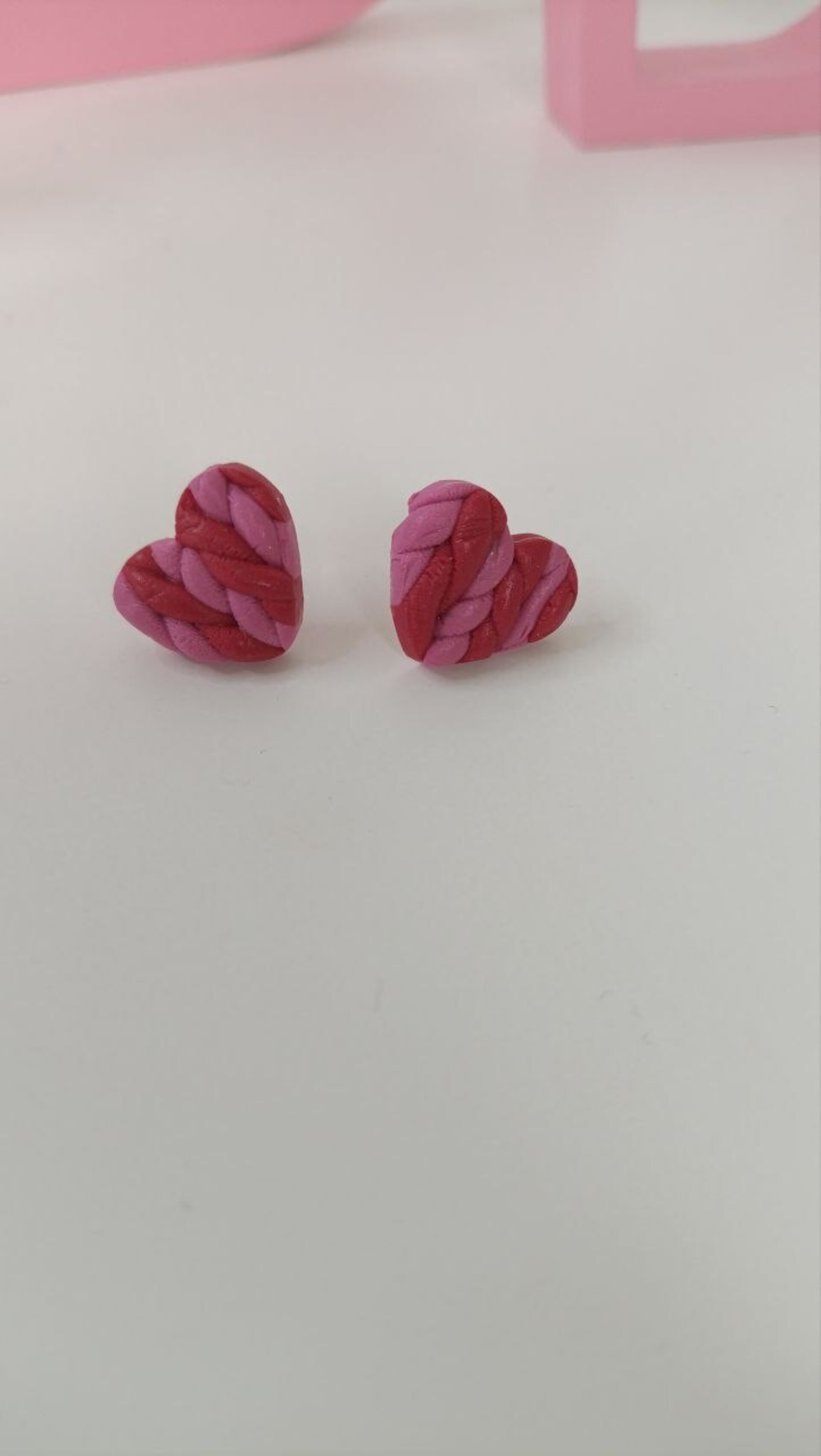 Pendientes pequeños Corazon trenzado Rojo y rosa - 3