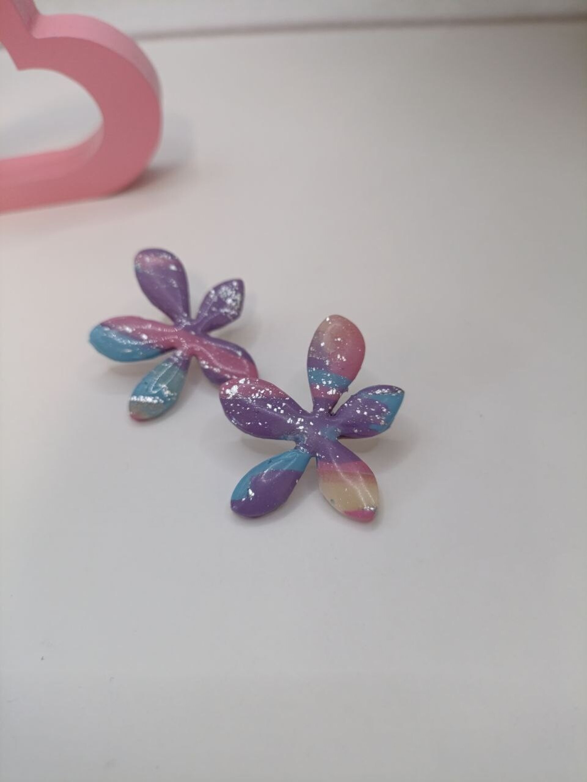 Pendientes flor moderna estampada - 2
