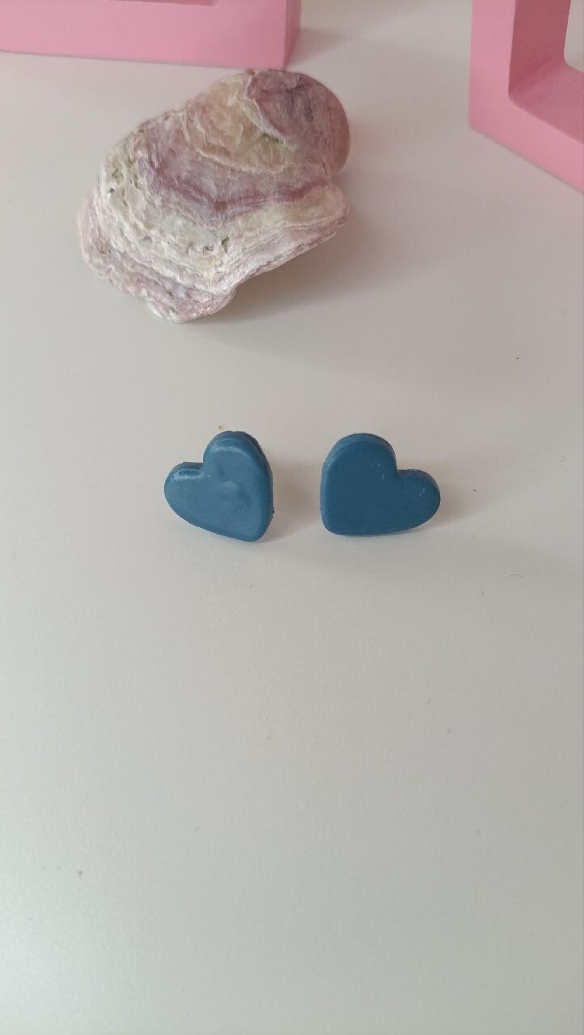 Pendientes Pequeños Corazon Azul Verdoso - 4
