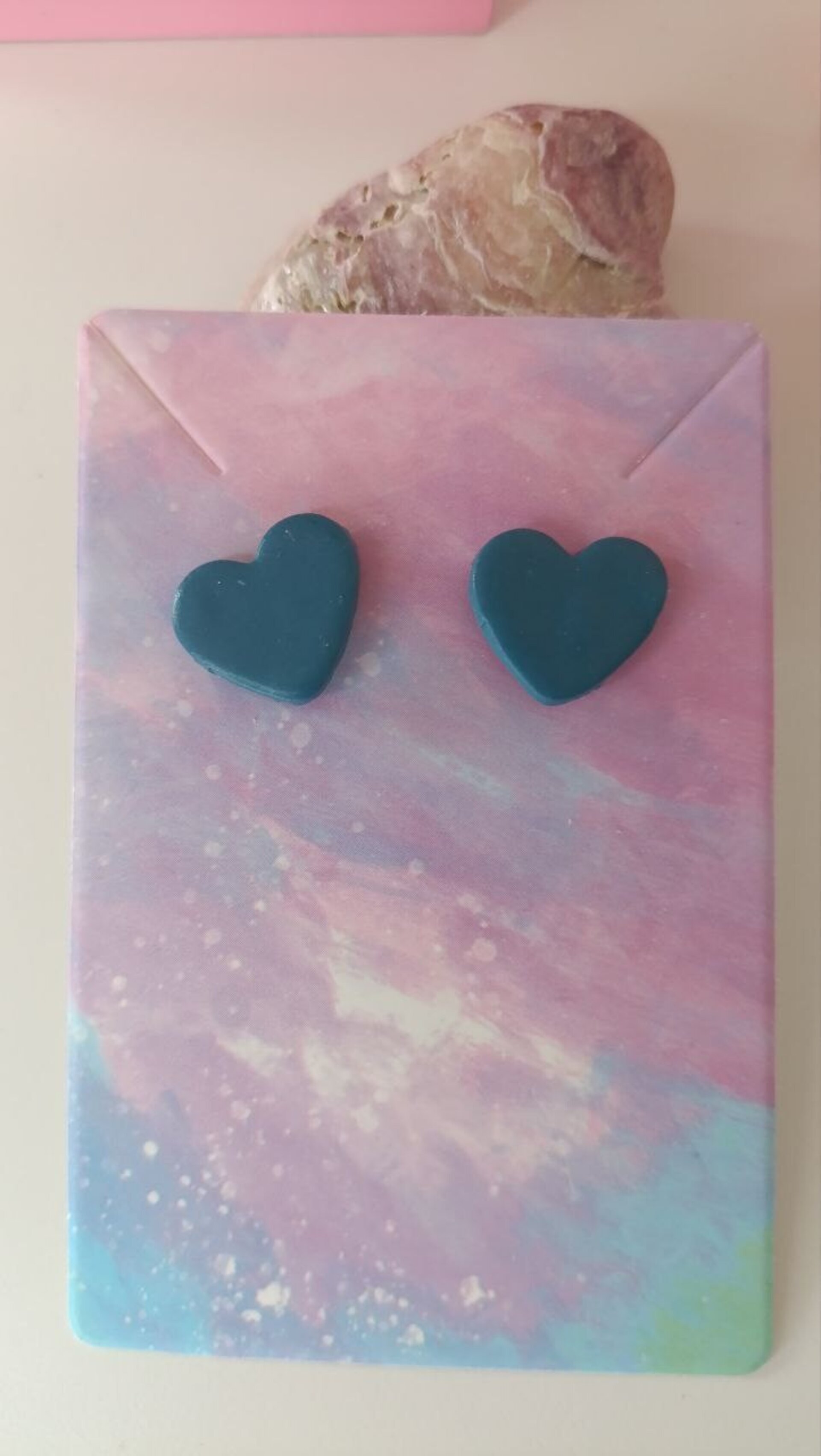 Pendientes Pequeños Corazon Azul Verdoso - 2