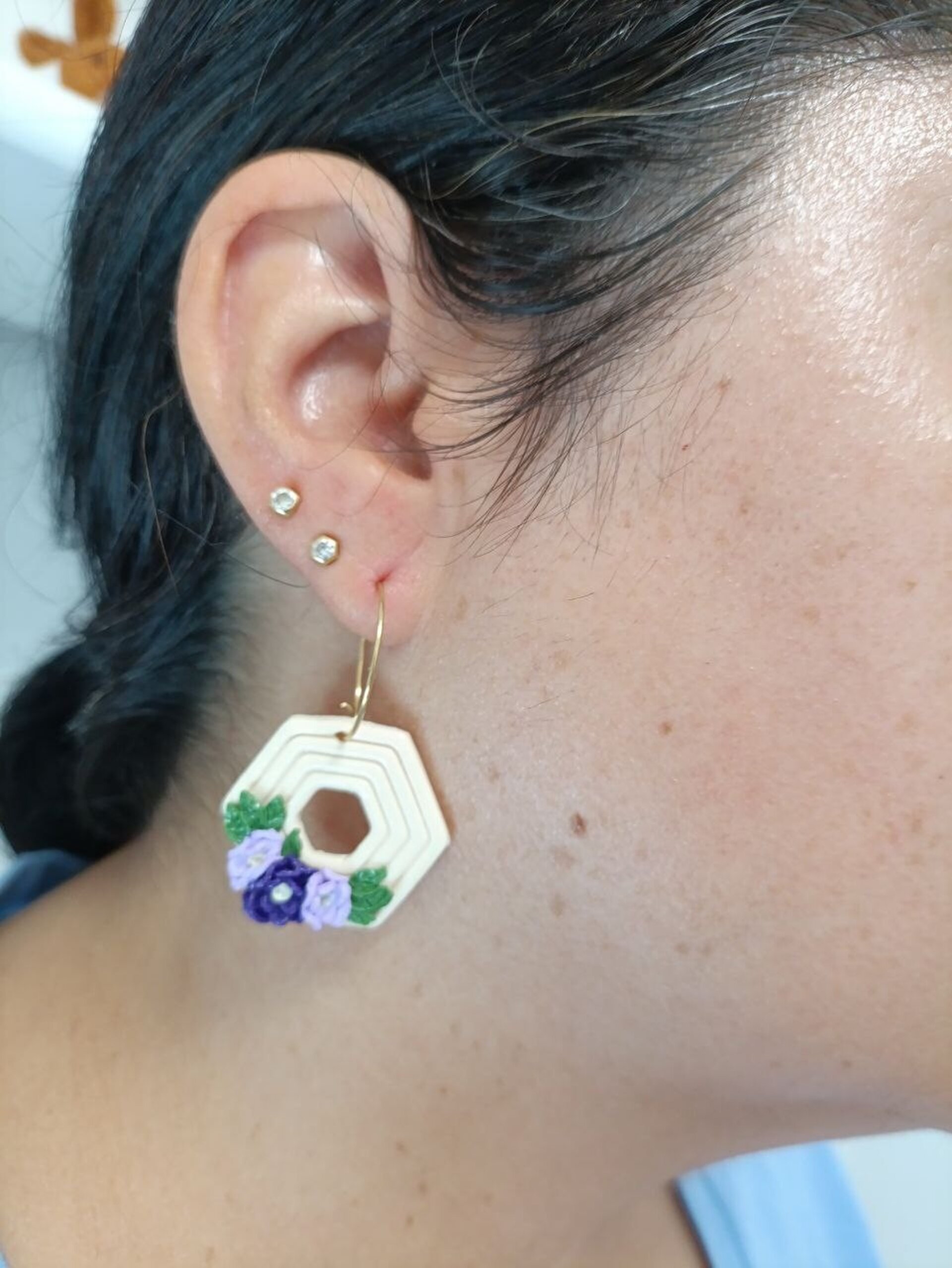 Pendientes de arcilla polimerica Aro Con flores- Jardin - 6