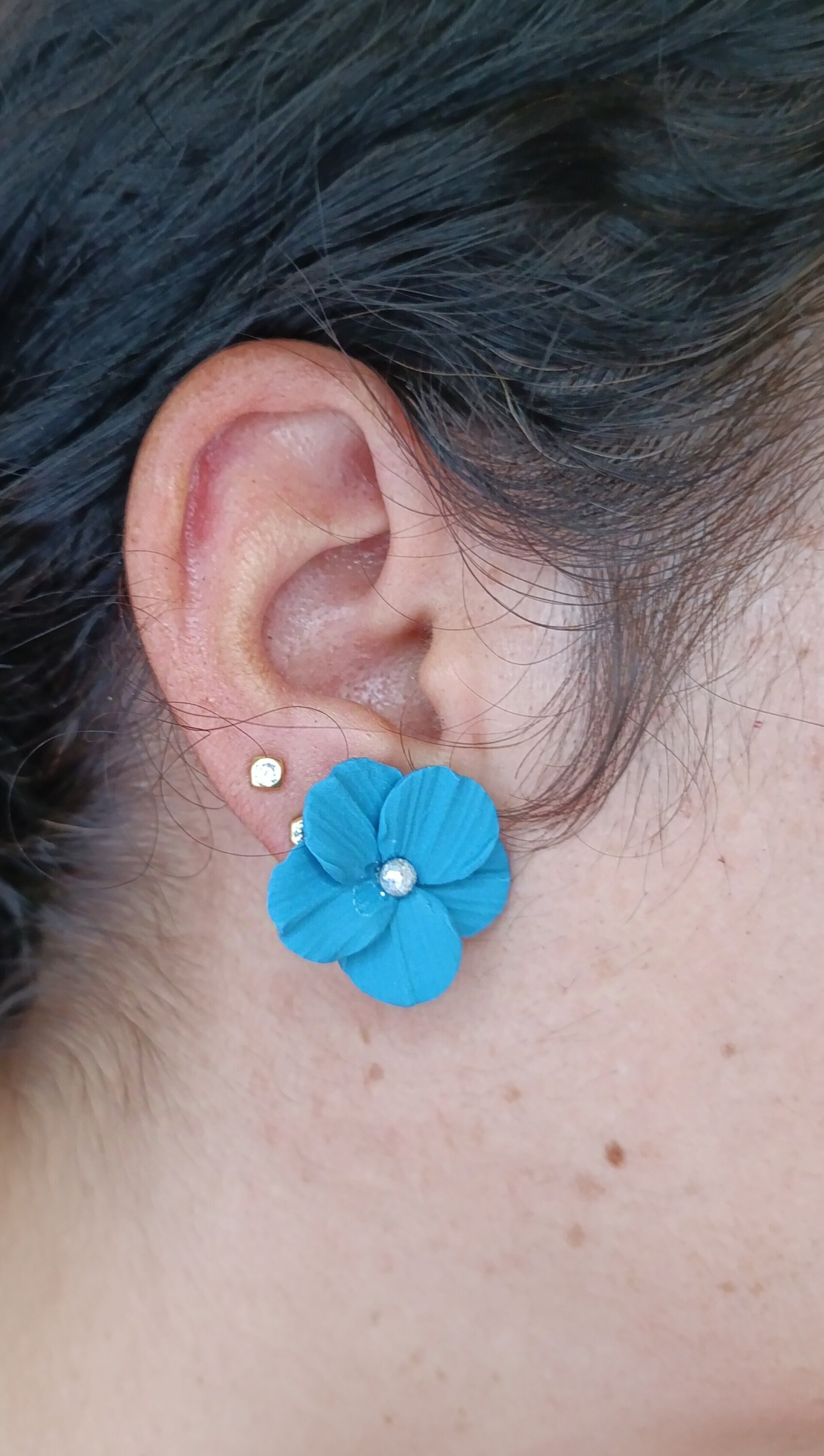 Pendientes Acero y arcilla Flor - 6