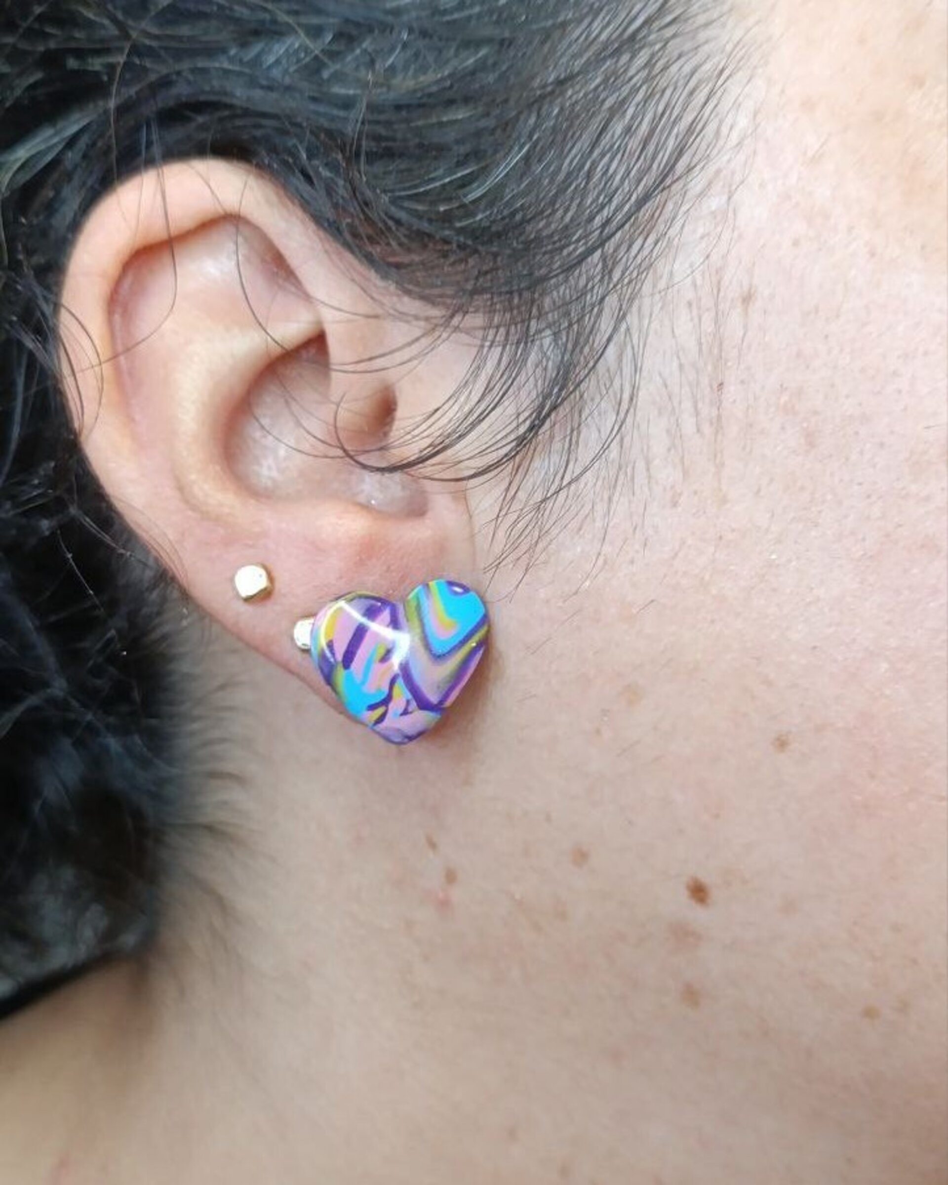 Pendientes Pequeños Corazon Multicolor - 4