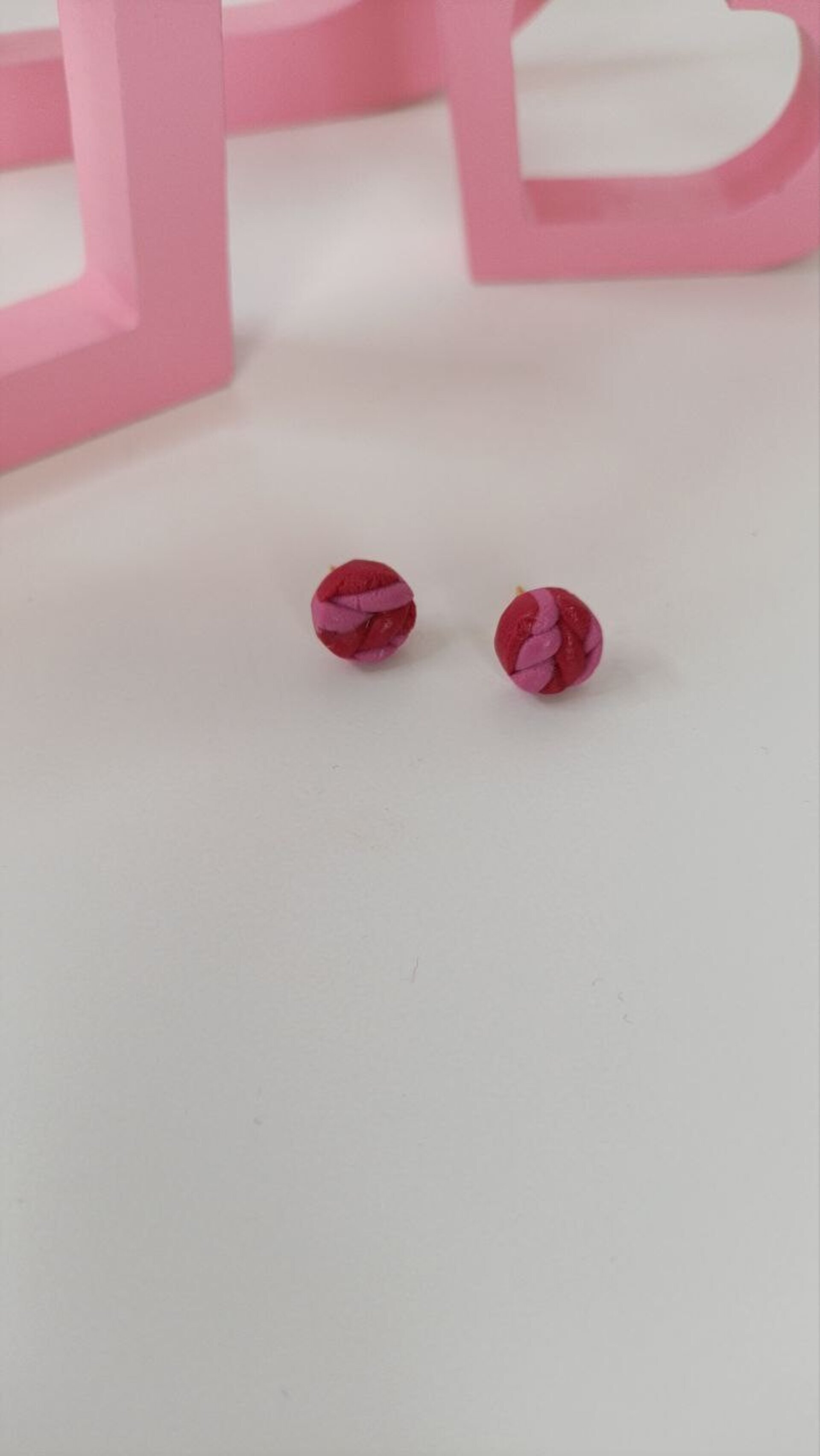 Pendientes mini Circulo Trenzado rojo y rosa - 4