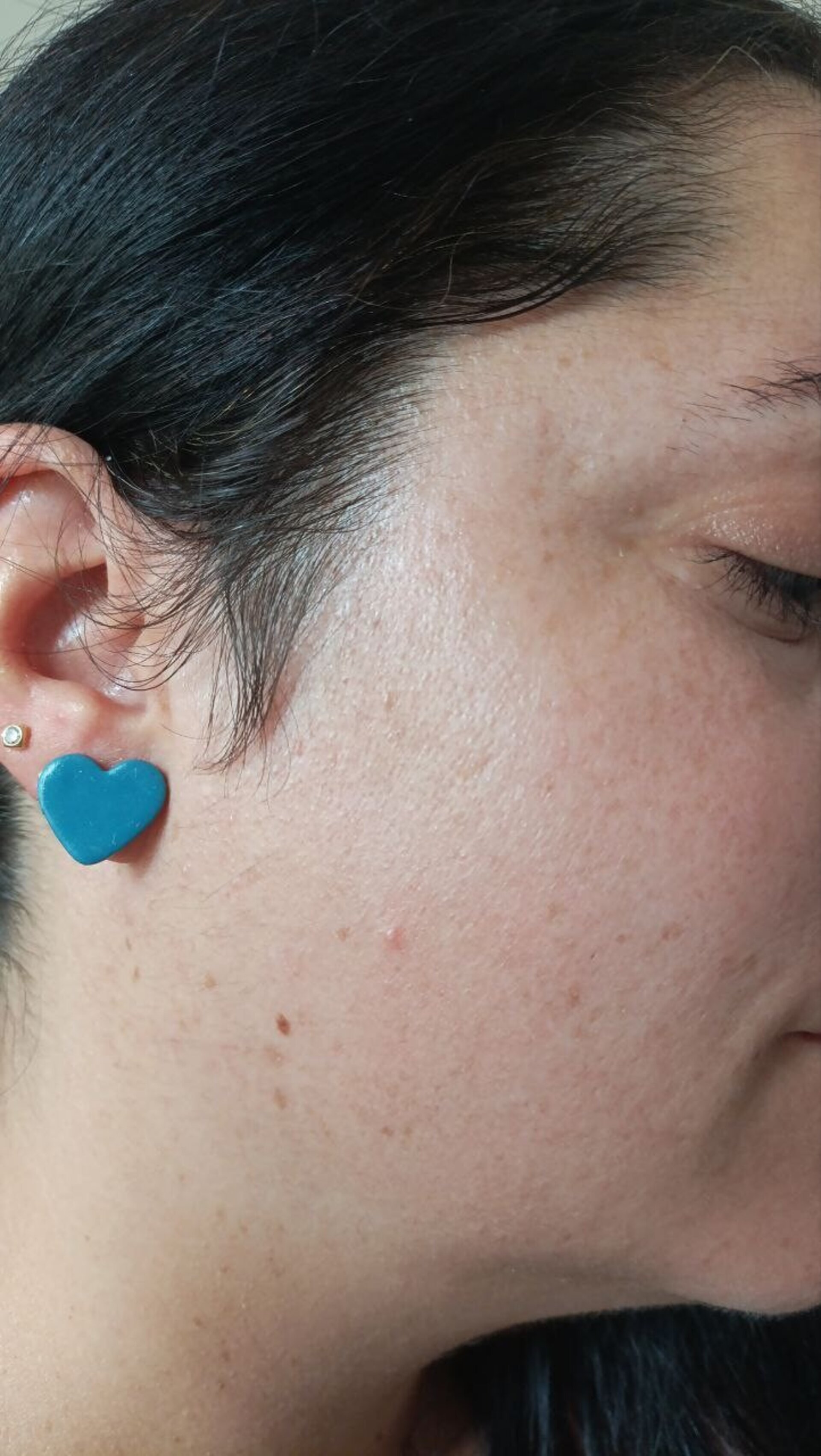 Pendientes Pequeños Corazon Azul Verdoso - 3