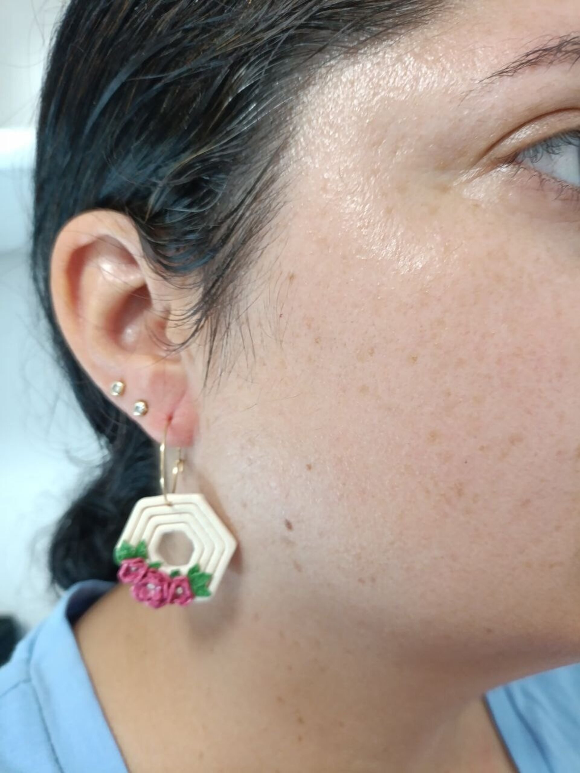 Pendientes de arcilla polimerica Aro Con flores- Jardin - 13